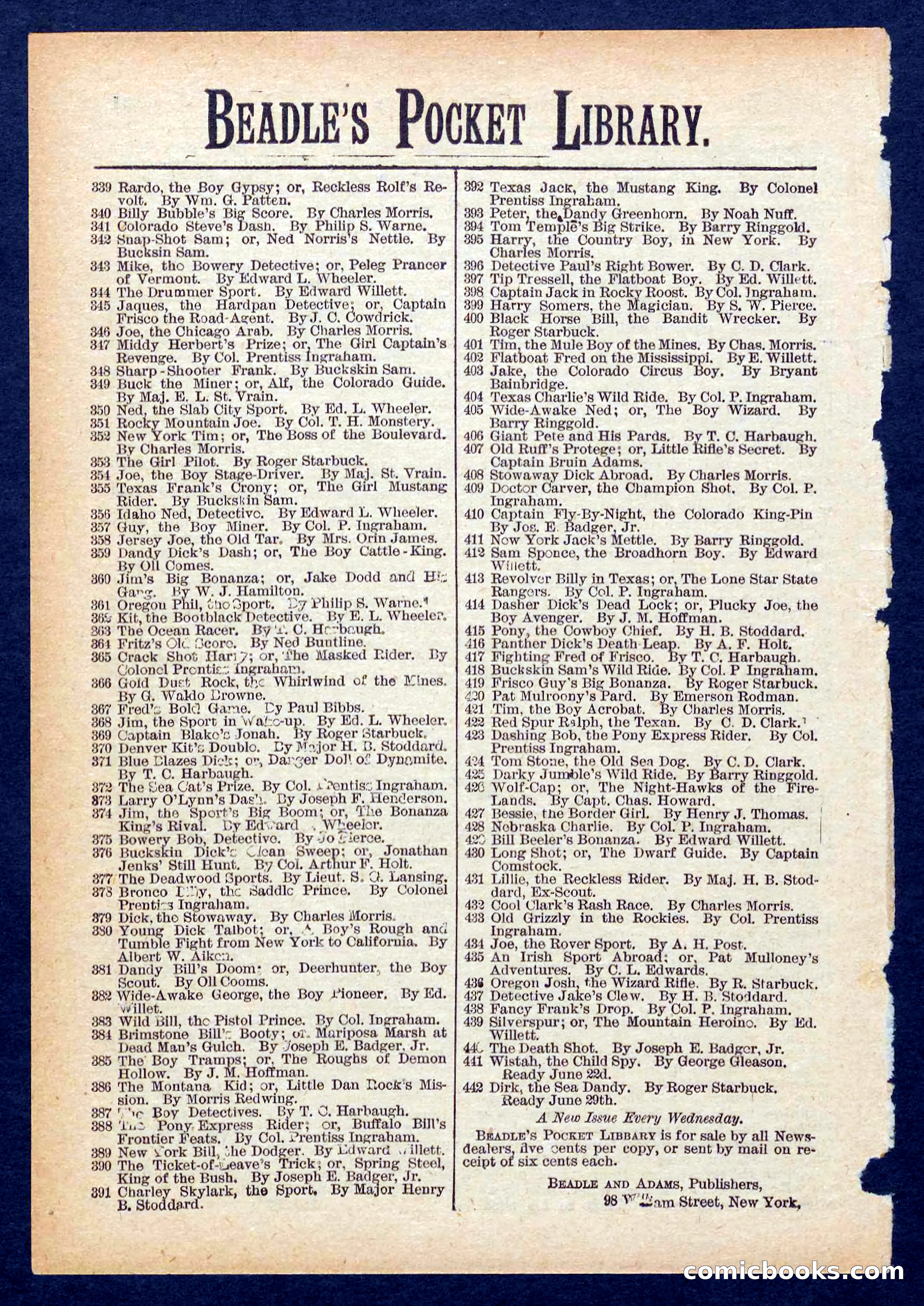 Beadle's Pocket Library No. 441 — page 32 of 32