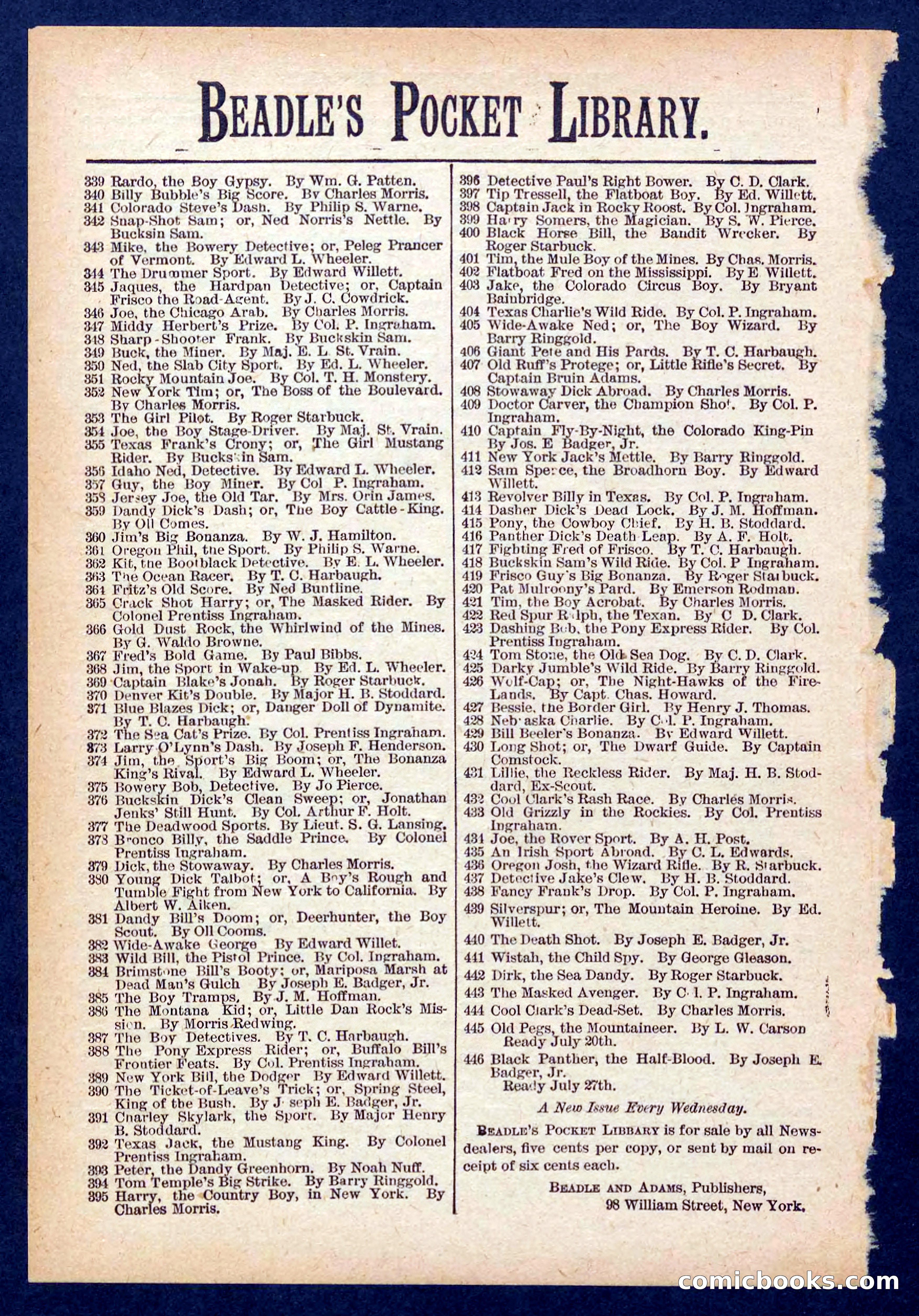 Beadle's Pocket Library No. 443 — page 32 of 32