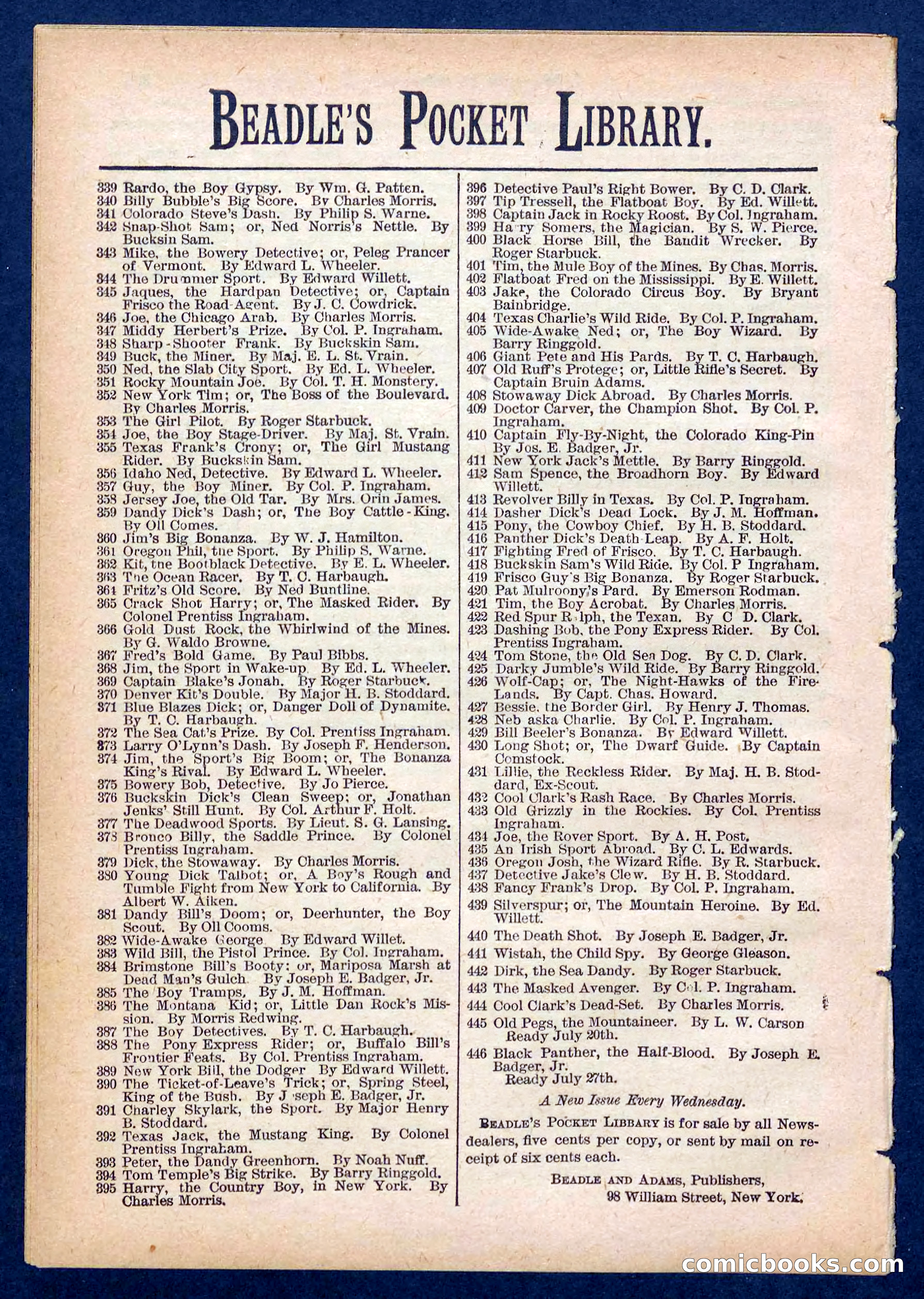 Beadle's Pocket Library No. 444 — page 32 of 32