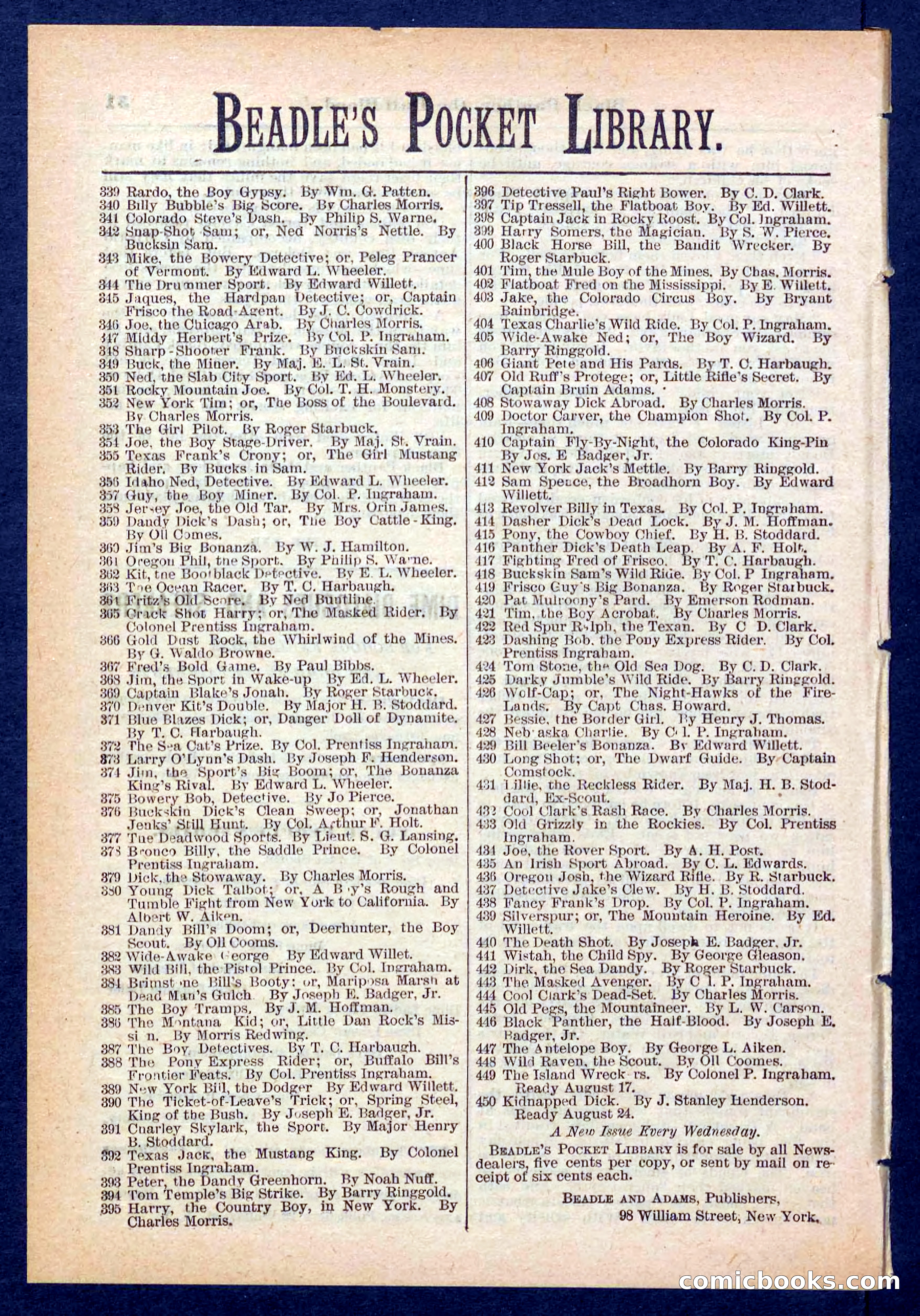 Beadle's Pocket Library No. 446 — page 32 of 32