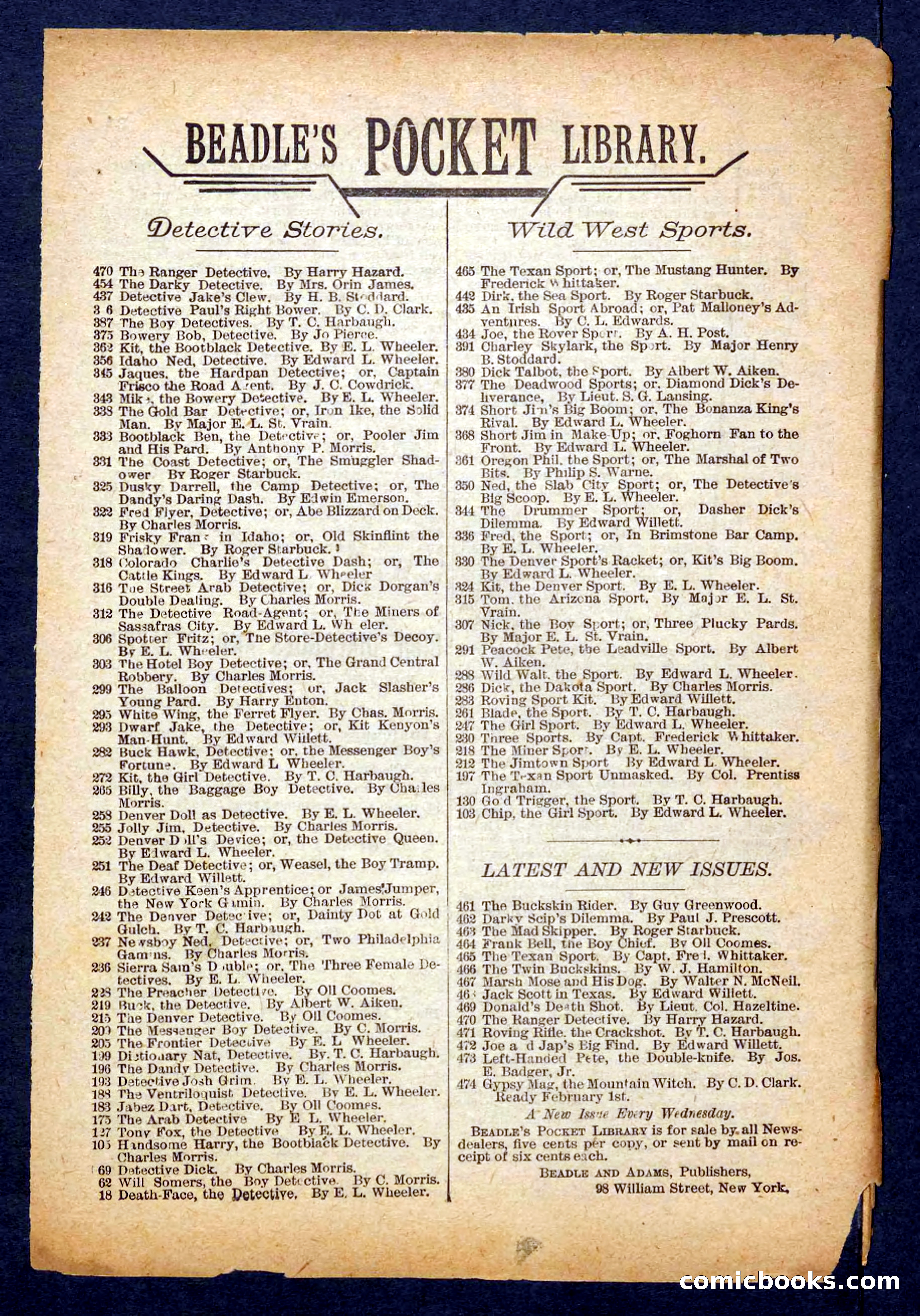 Beadle's Pocket Library No. 470 — page 32 of 32
