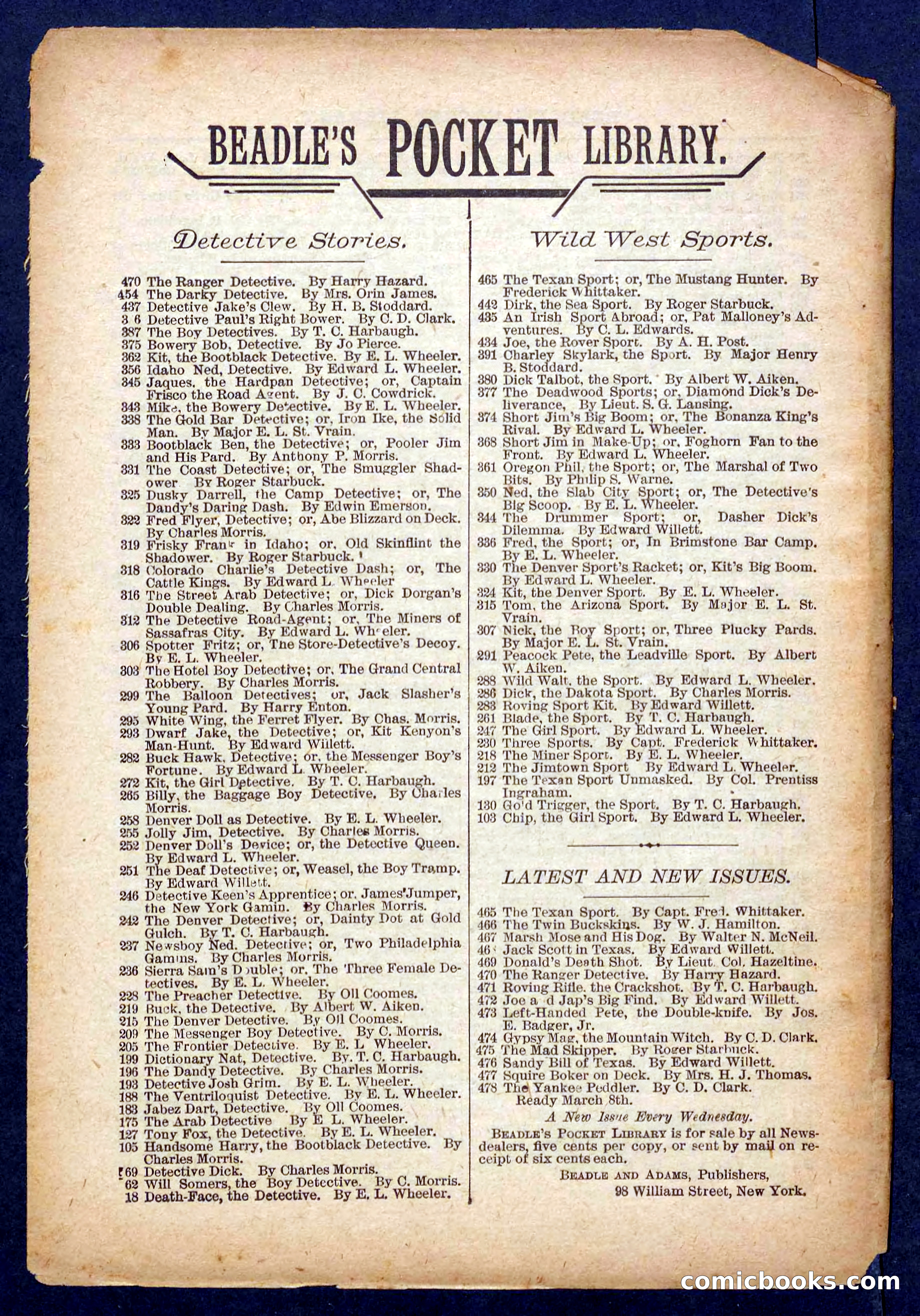 Beadle's Pocket Library No. 474 — page 32 of 32