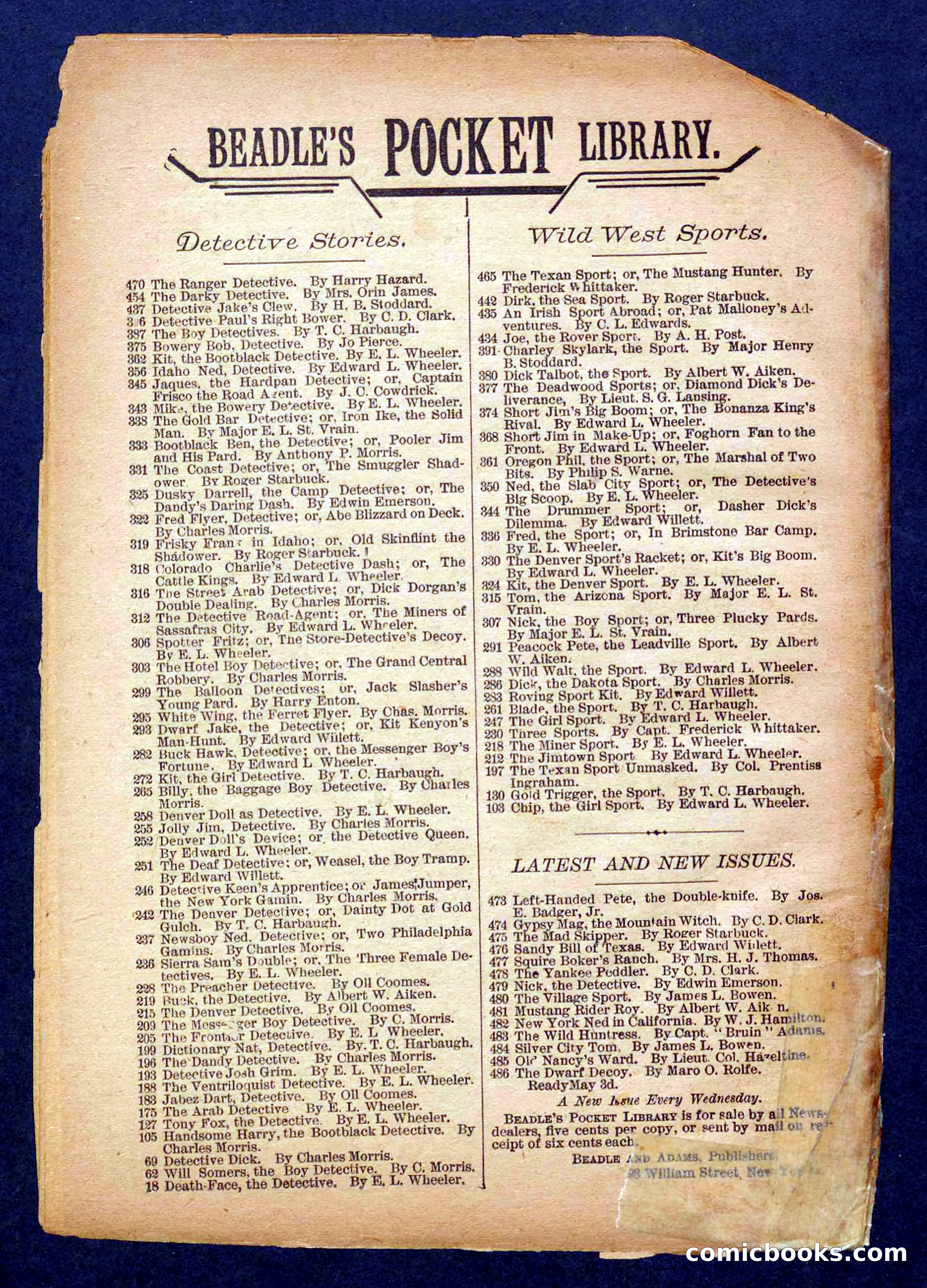 Beadle's Pocket Library No. 485 — page 32 of 32