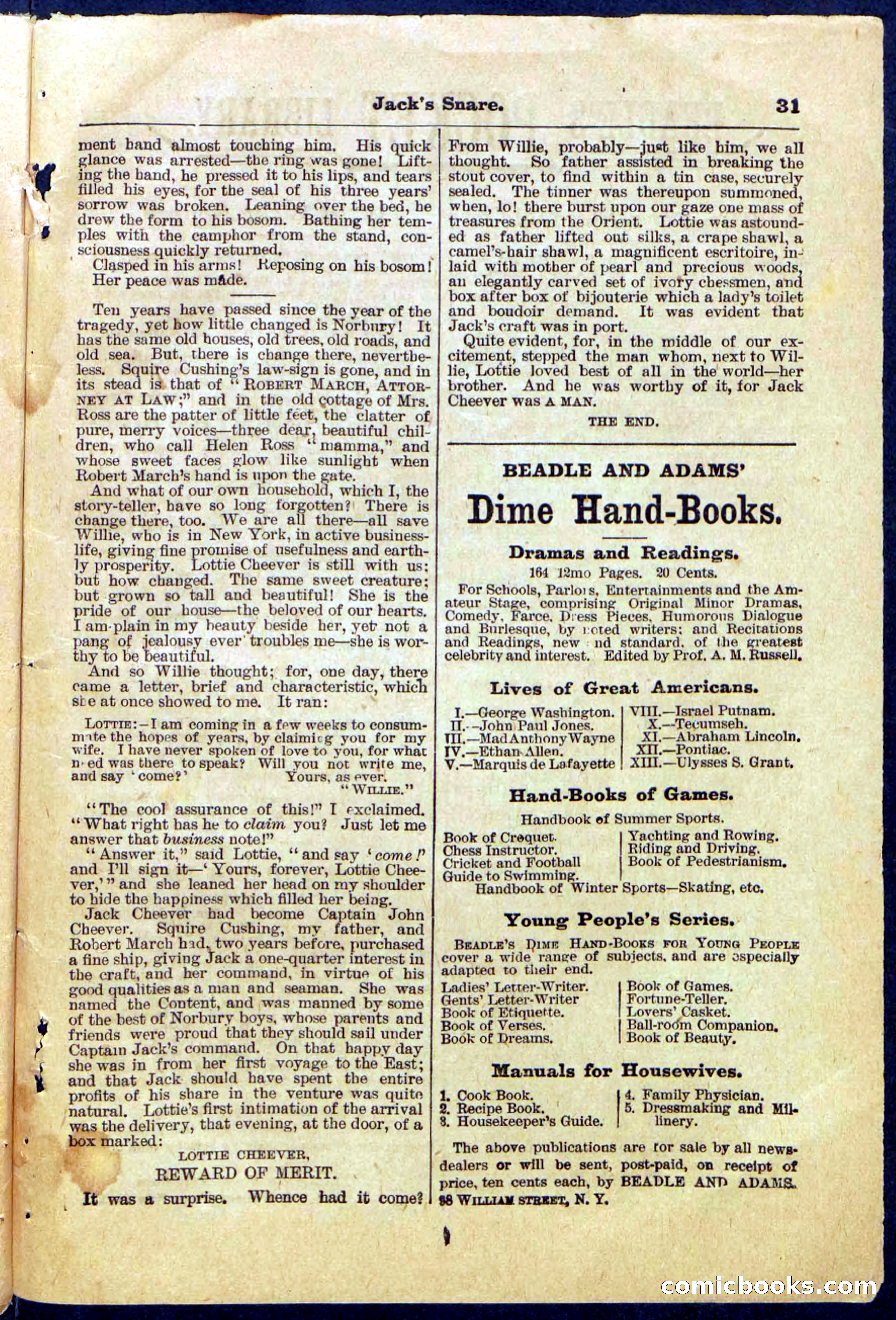 Beadle's Pocket Library No. 487: 'Jack's Snare' — page 31 of 32