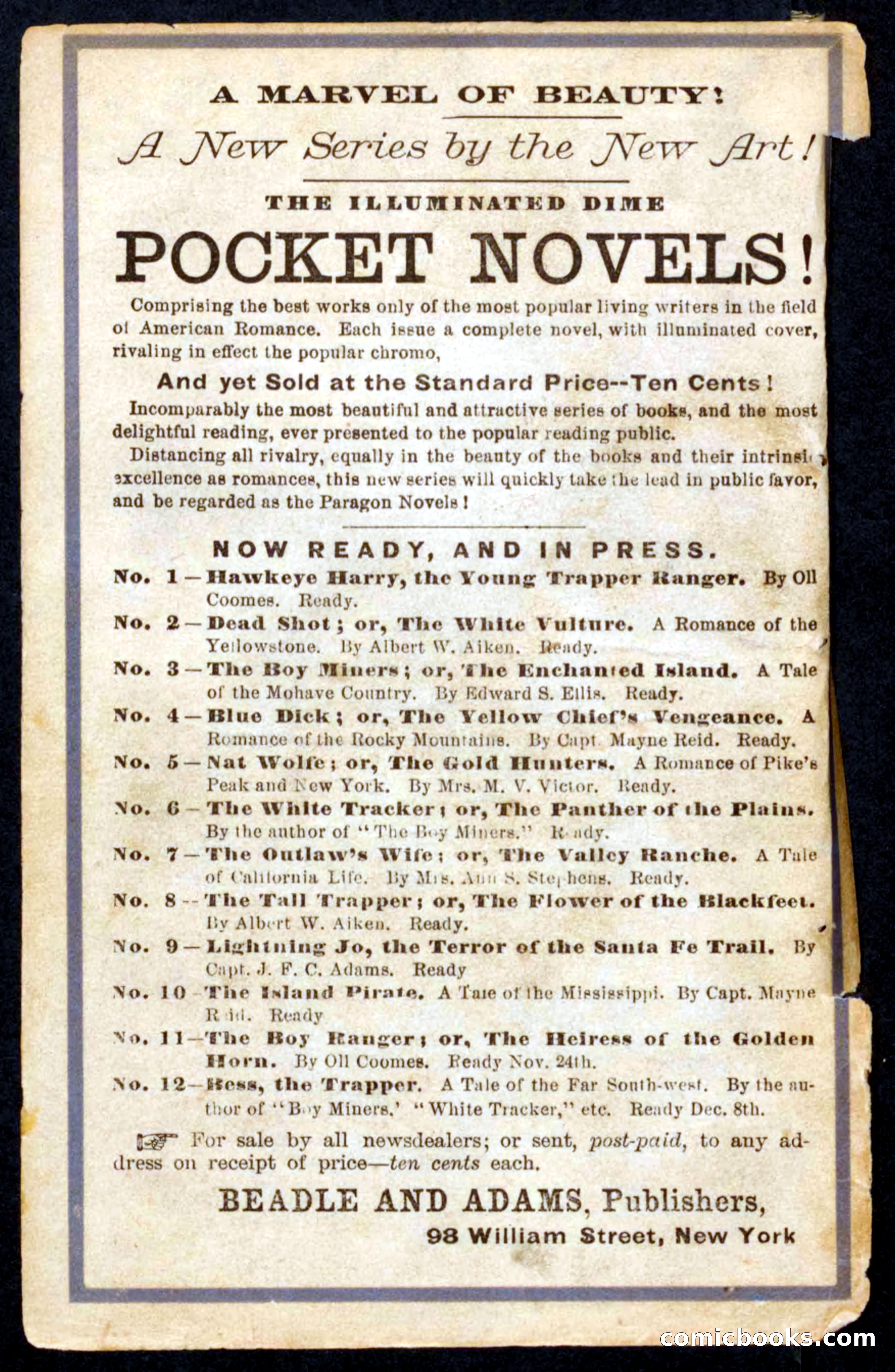 Beadle's Pocket Novels No. 10 — page 100 of 100