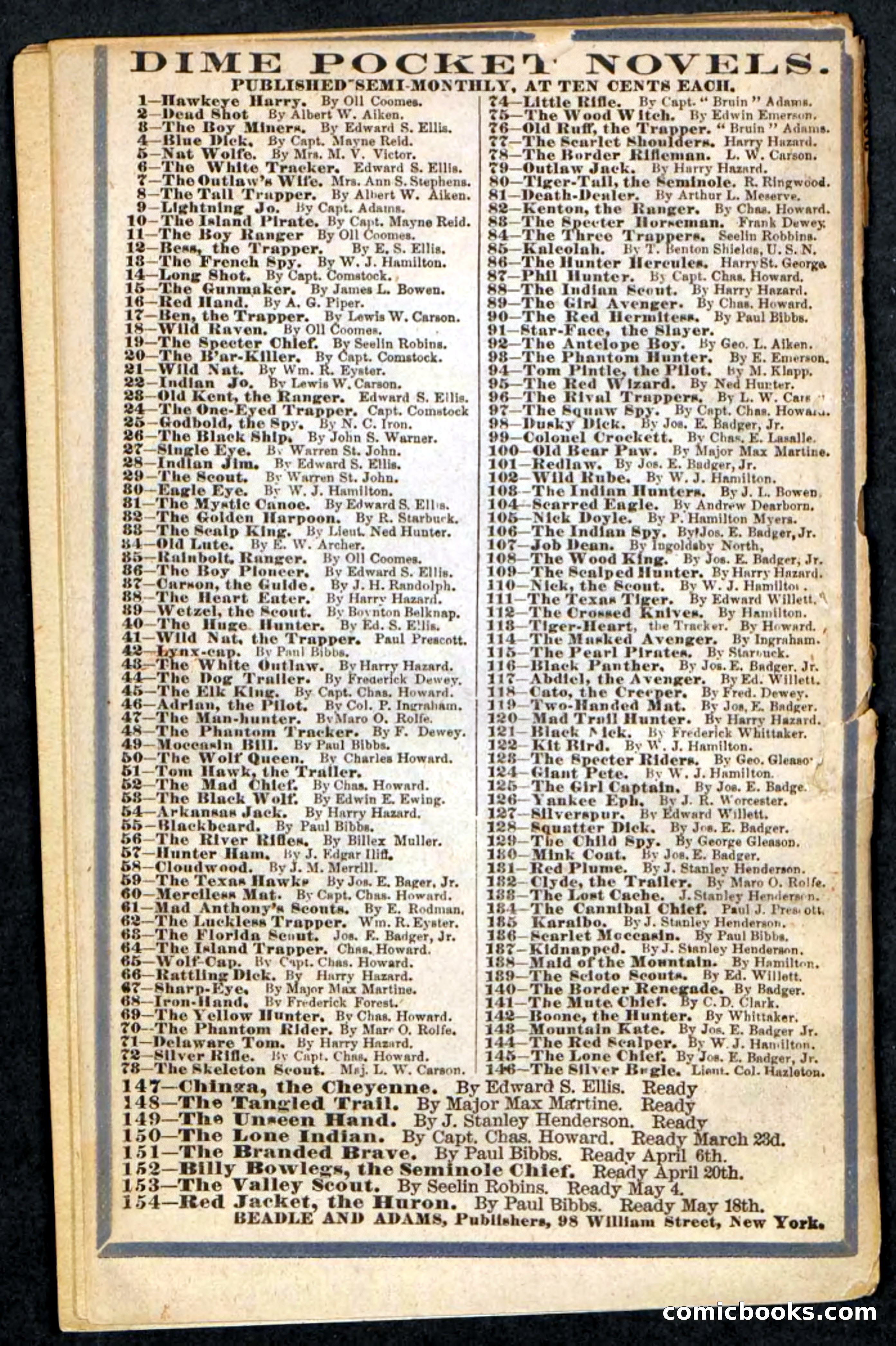 The Lost Cache, Beadle's Pocket Novels No. 133 — page 100 of 100