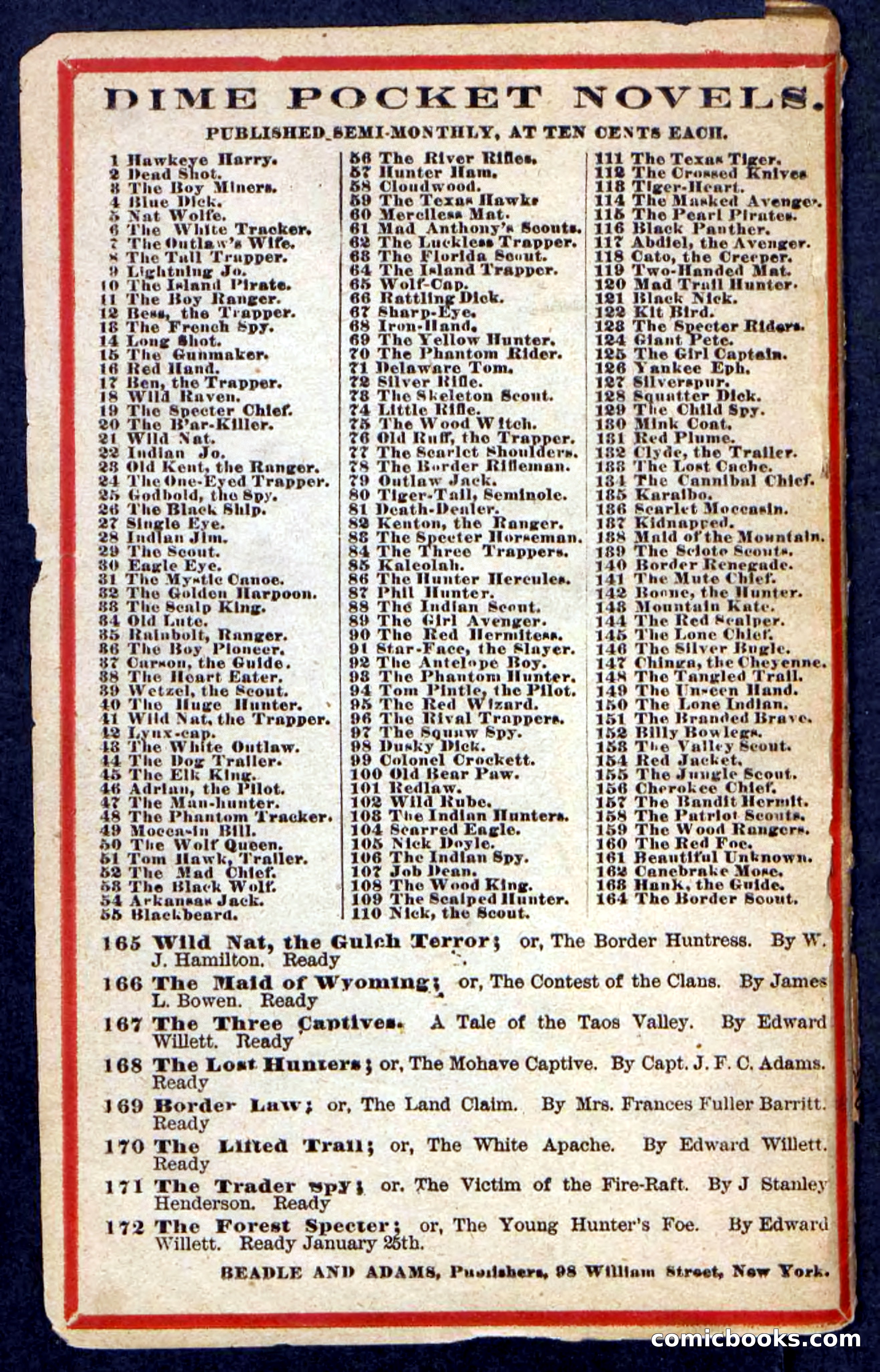 Beadle's Pocket Novels No. 136: Scarlet Moccasin — page 100 of 100