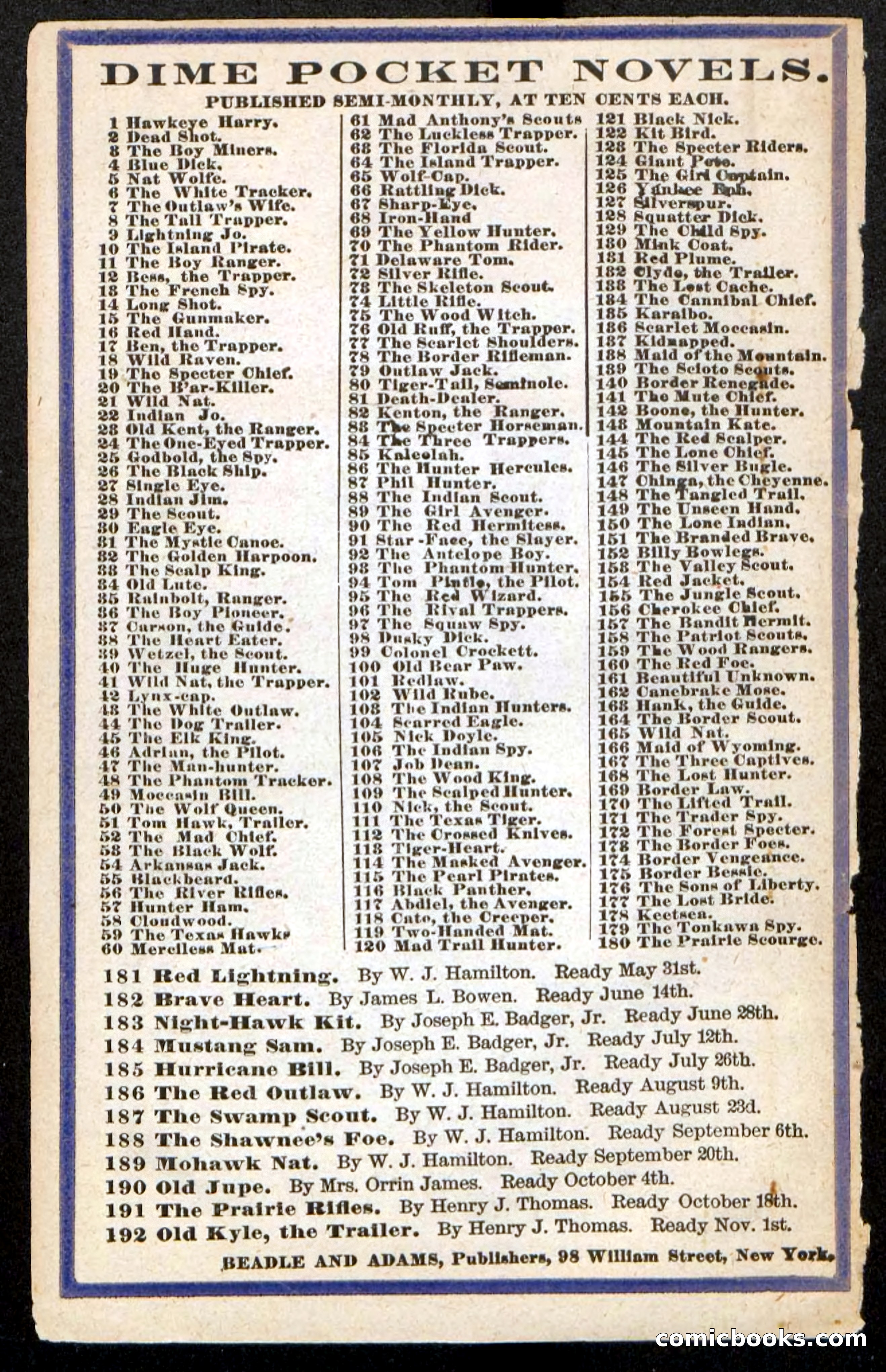 Beadle's Pocket Novels No. 188: The Shawnees' Foe — page 98 of 98