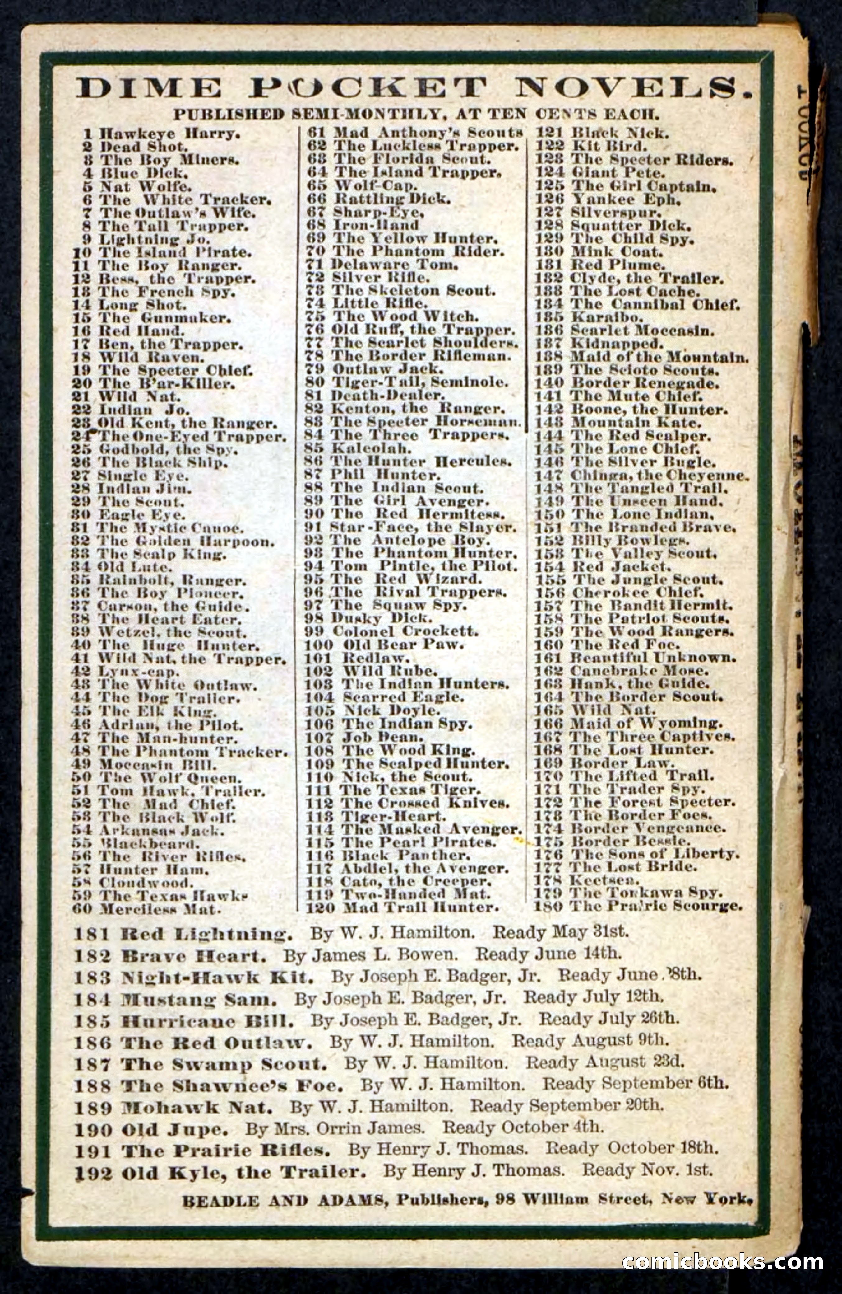 Beadle's Pocket Novels No. 189 — page 100 of 100