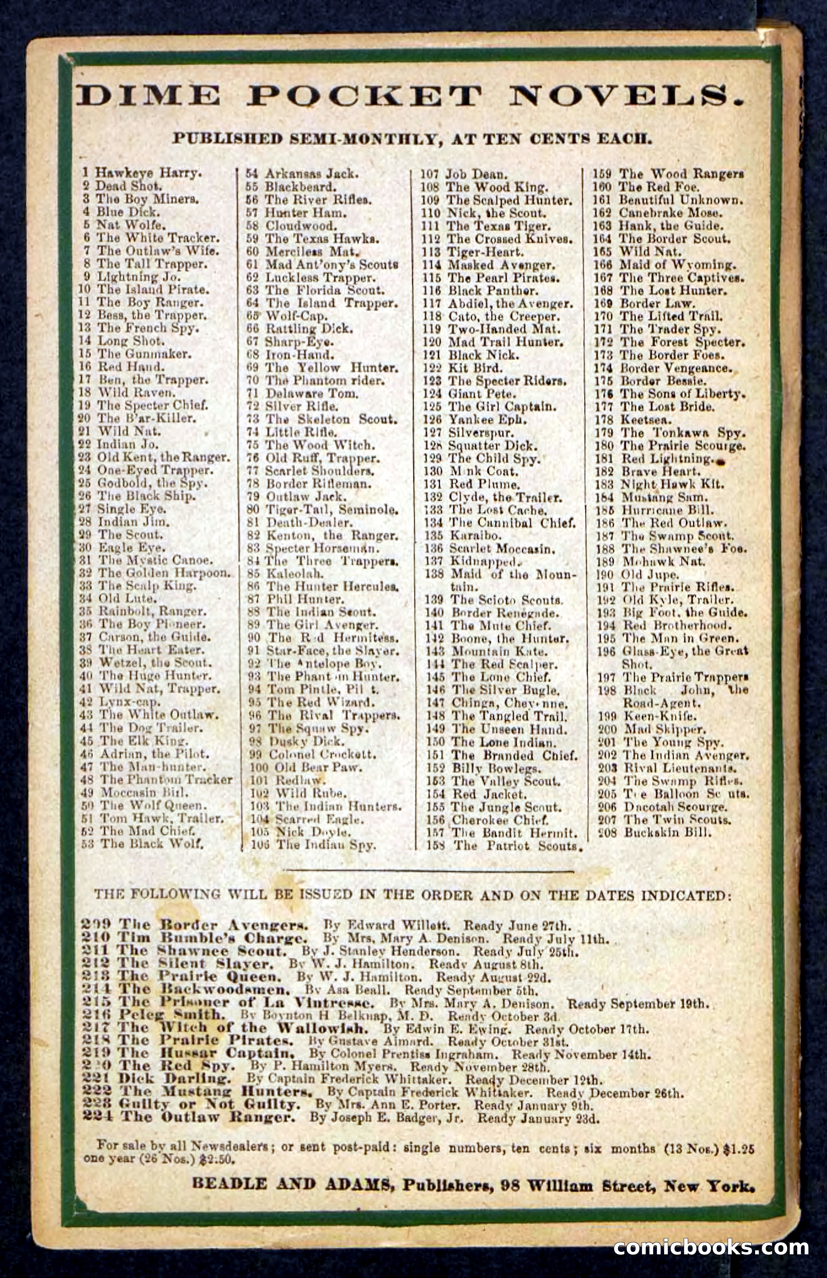 Beadle's Pocket Novels No. 216 — page 100 of 100