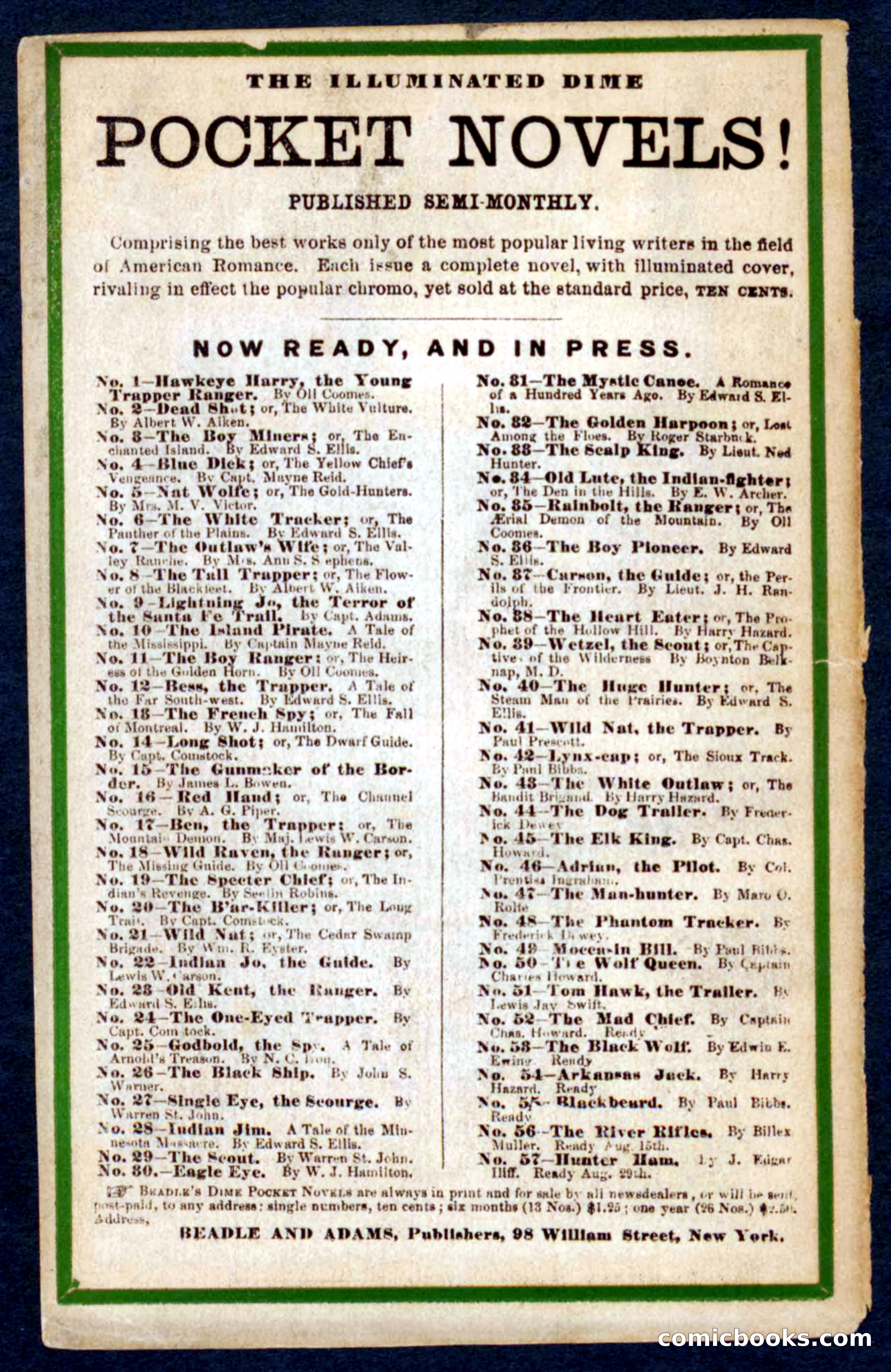 Beadle's Pocket Novels, Vol. V, No. 56 — page 100 of 100
