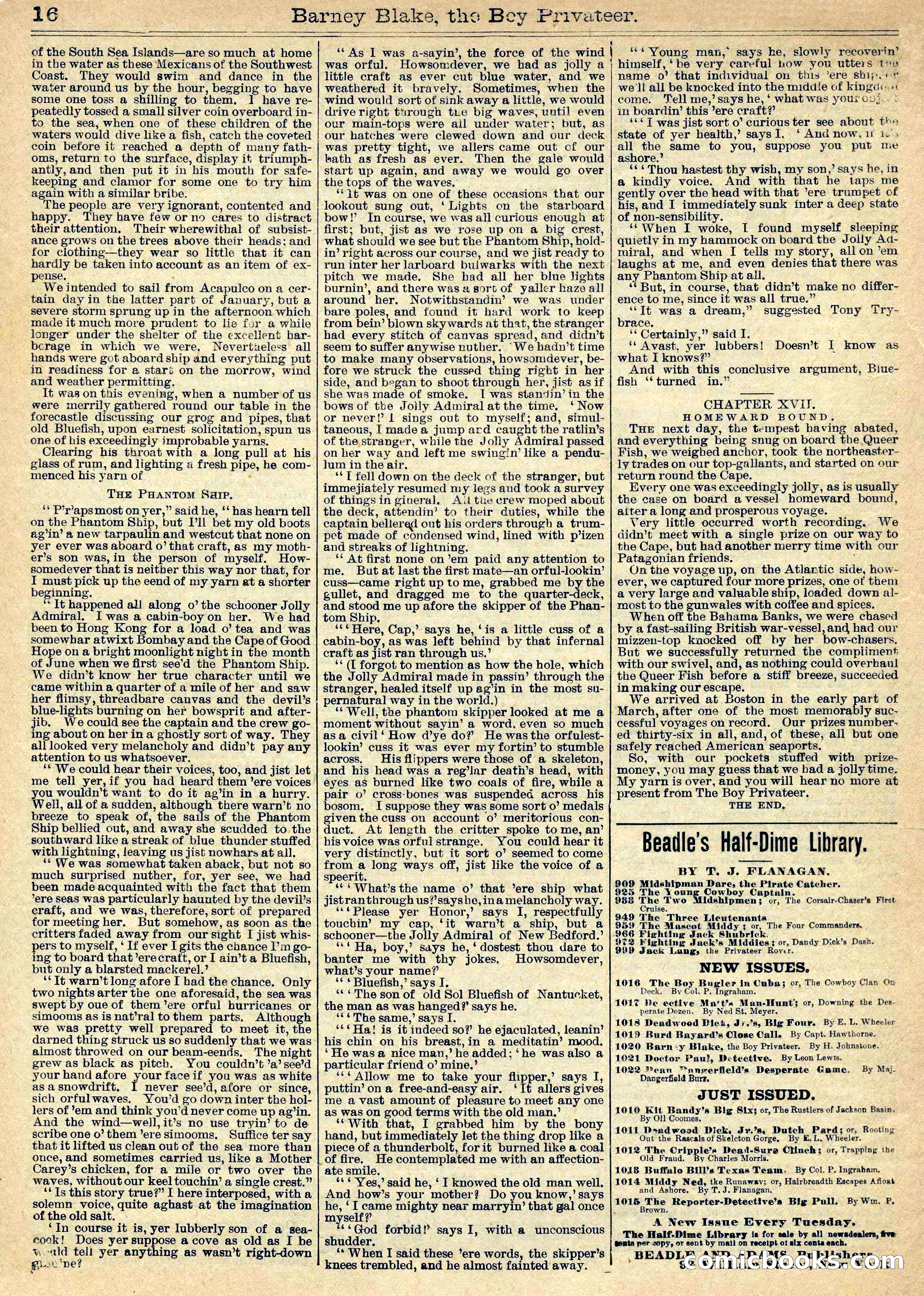Beadle's Half Dime Library Vol. XL, No. 1020 — page 16 of 16