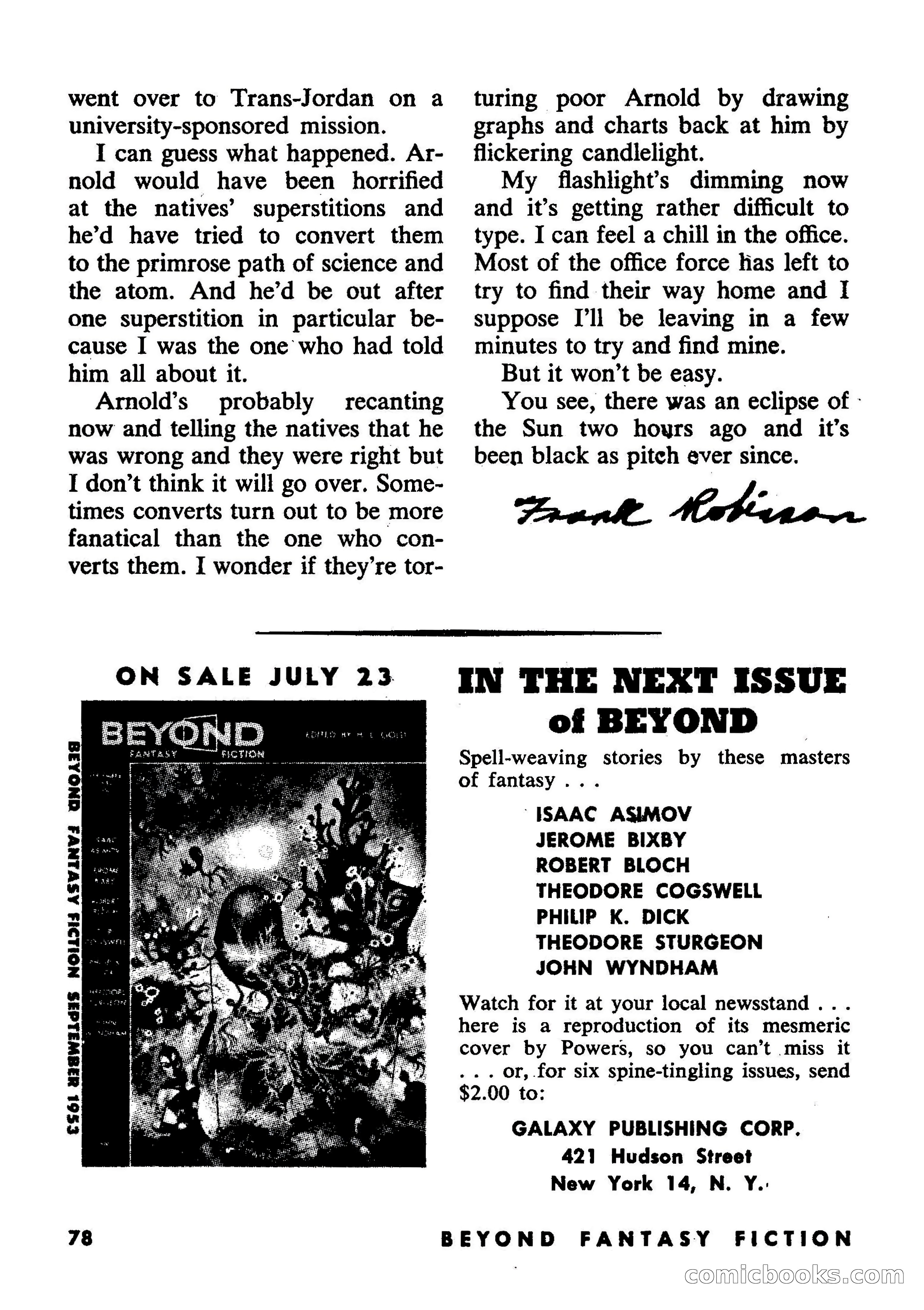 Beyond Fantasy Fiction, July 1953 — page 80 of 164