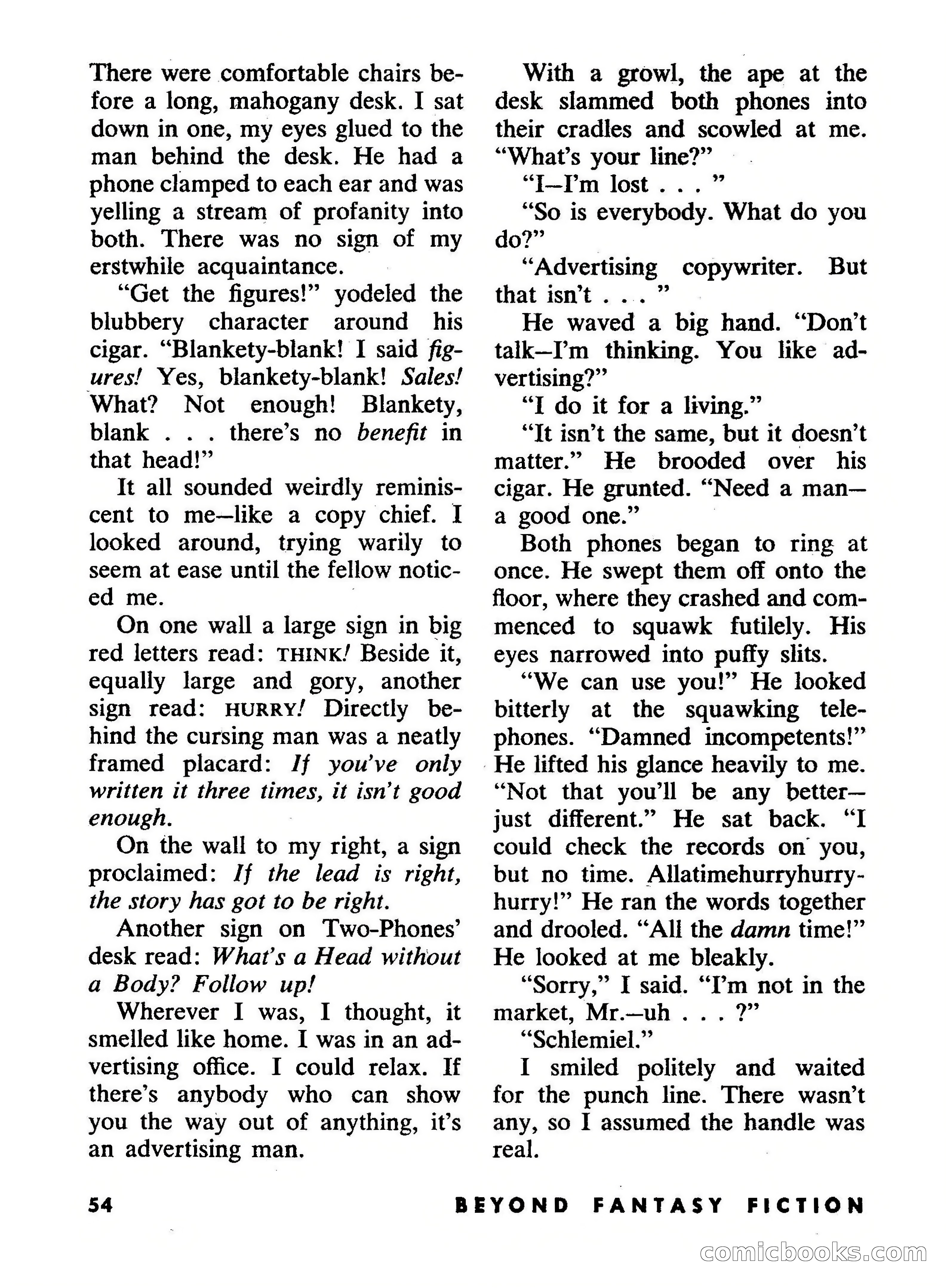 Beyond Fantasy Fiction, September 1954 — page 56 of 132