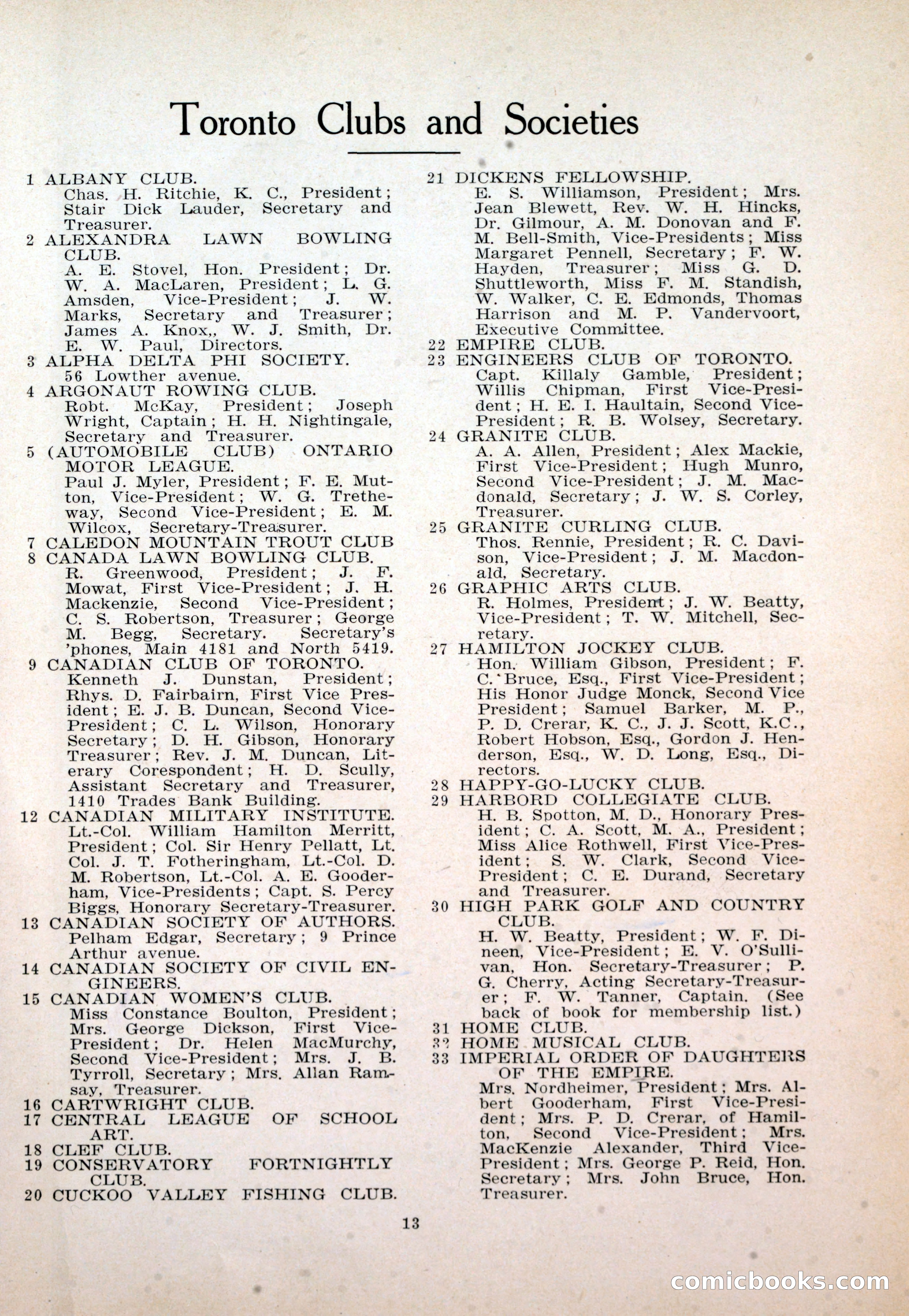 Dau's Blue Book: Toronto and Hamilton Social Directory — page 13 of 214