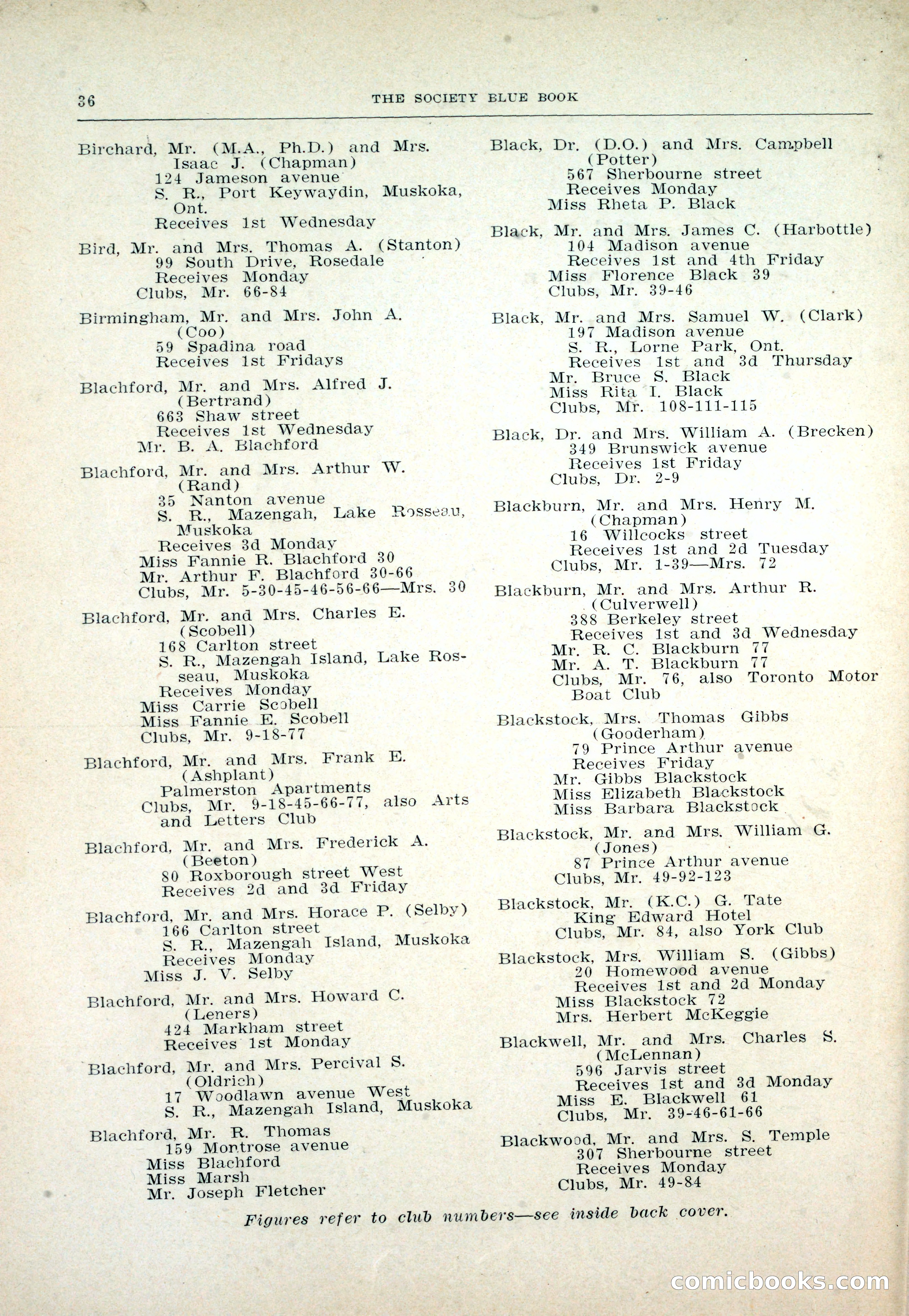 Dau's Blue Book: Toronto and Hamilton Social Directory — page 36 of 214
