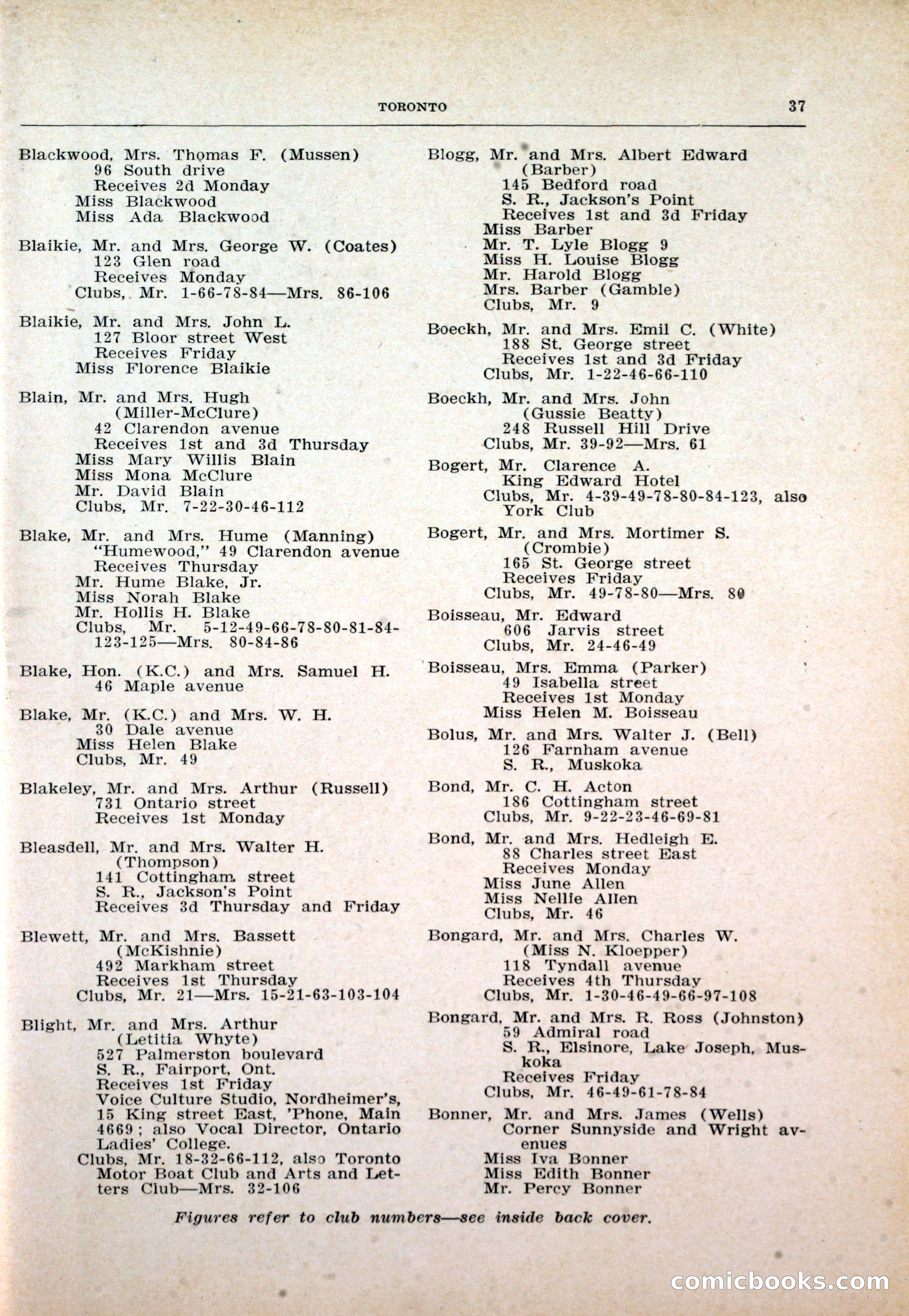 Dau's Blue Book: Toronto and Hamilton Social Directory — page 37 of 214