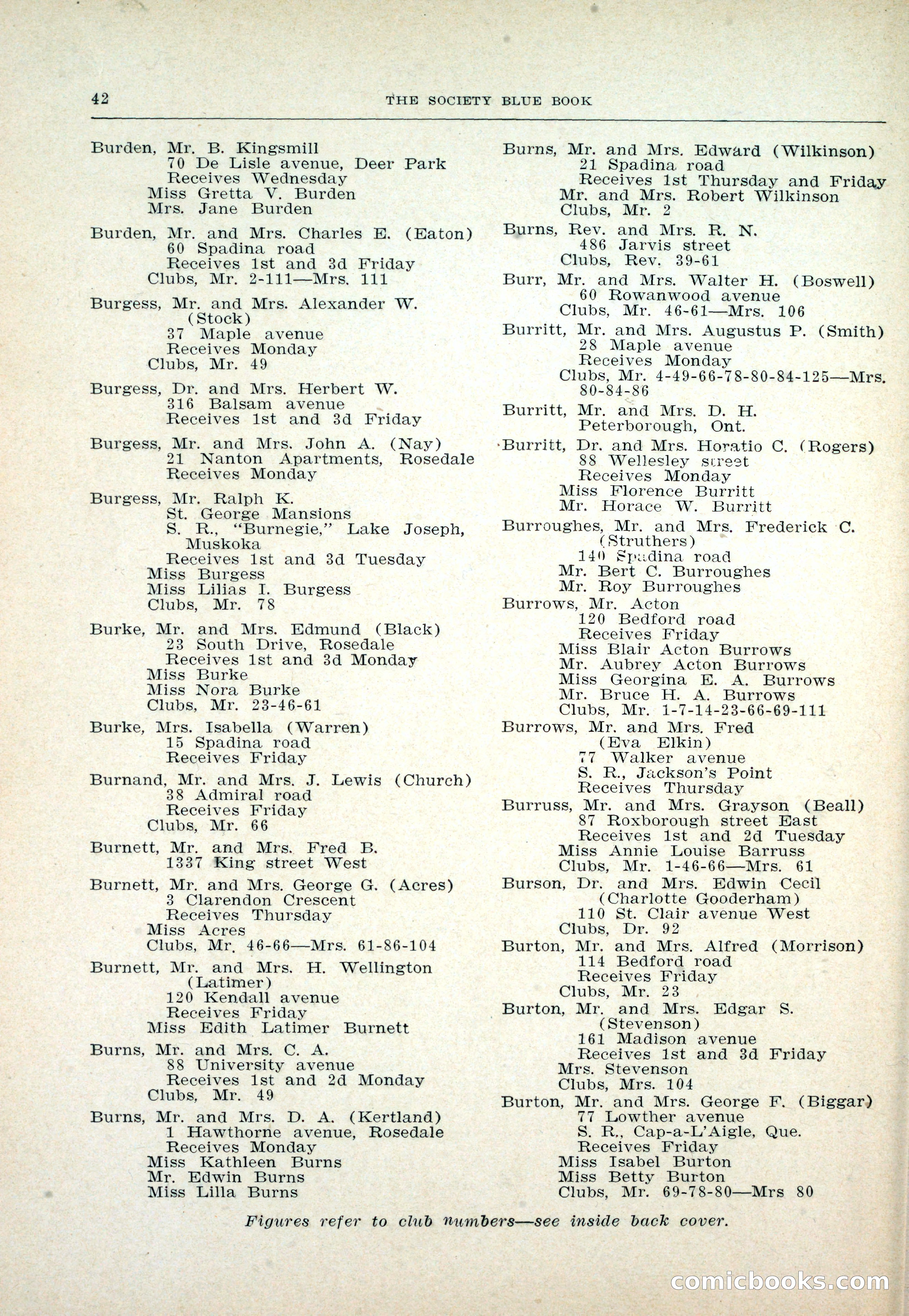 Dau's Blue Book: Toronto and Hamilton Social Directory — page 42 of 214