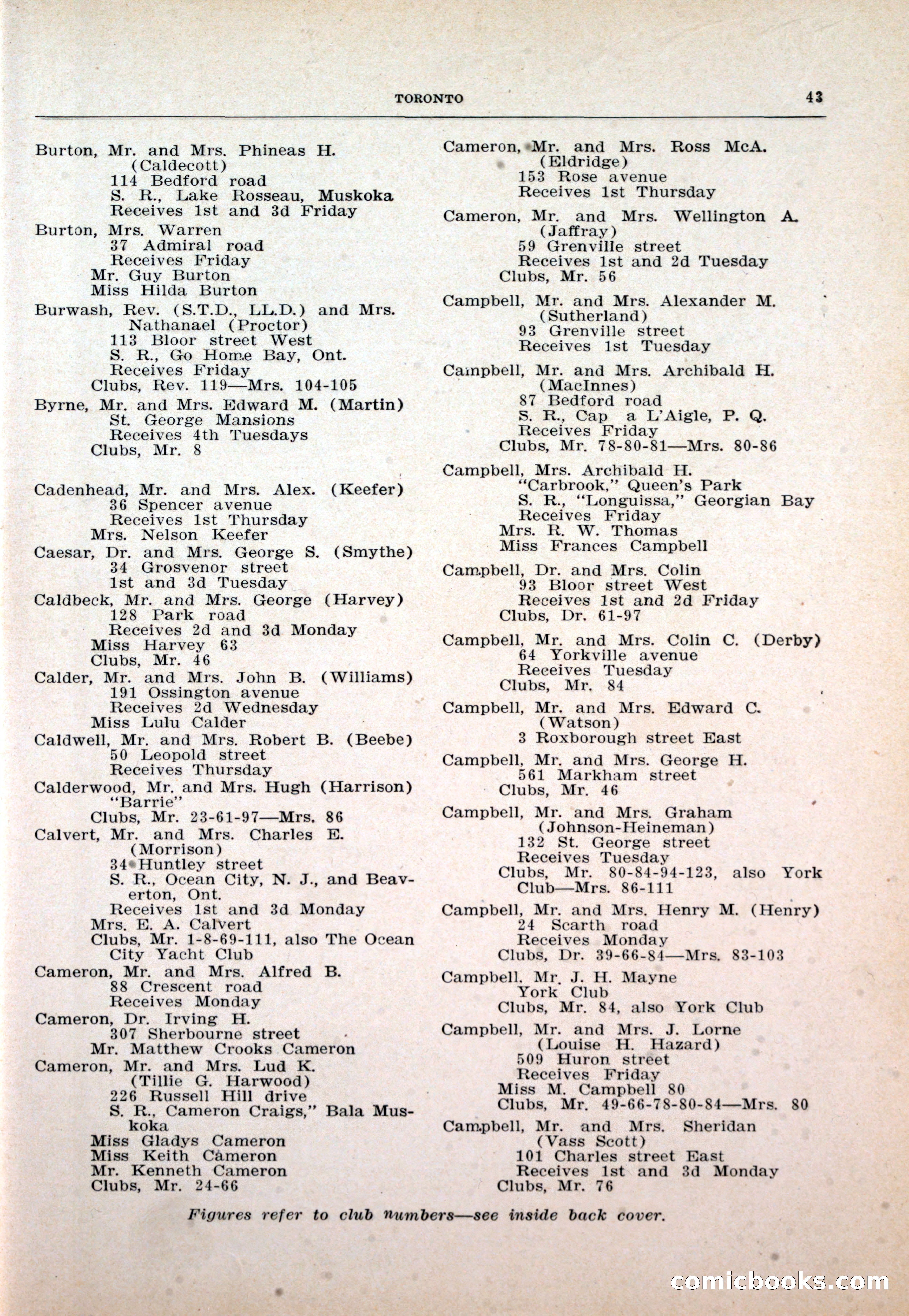 Dau's Blue Book: Toronto and Hamilton Social Directory — page 43 of 214