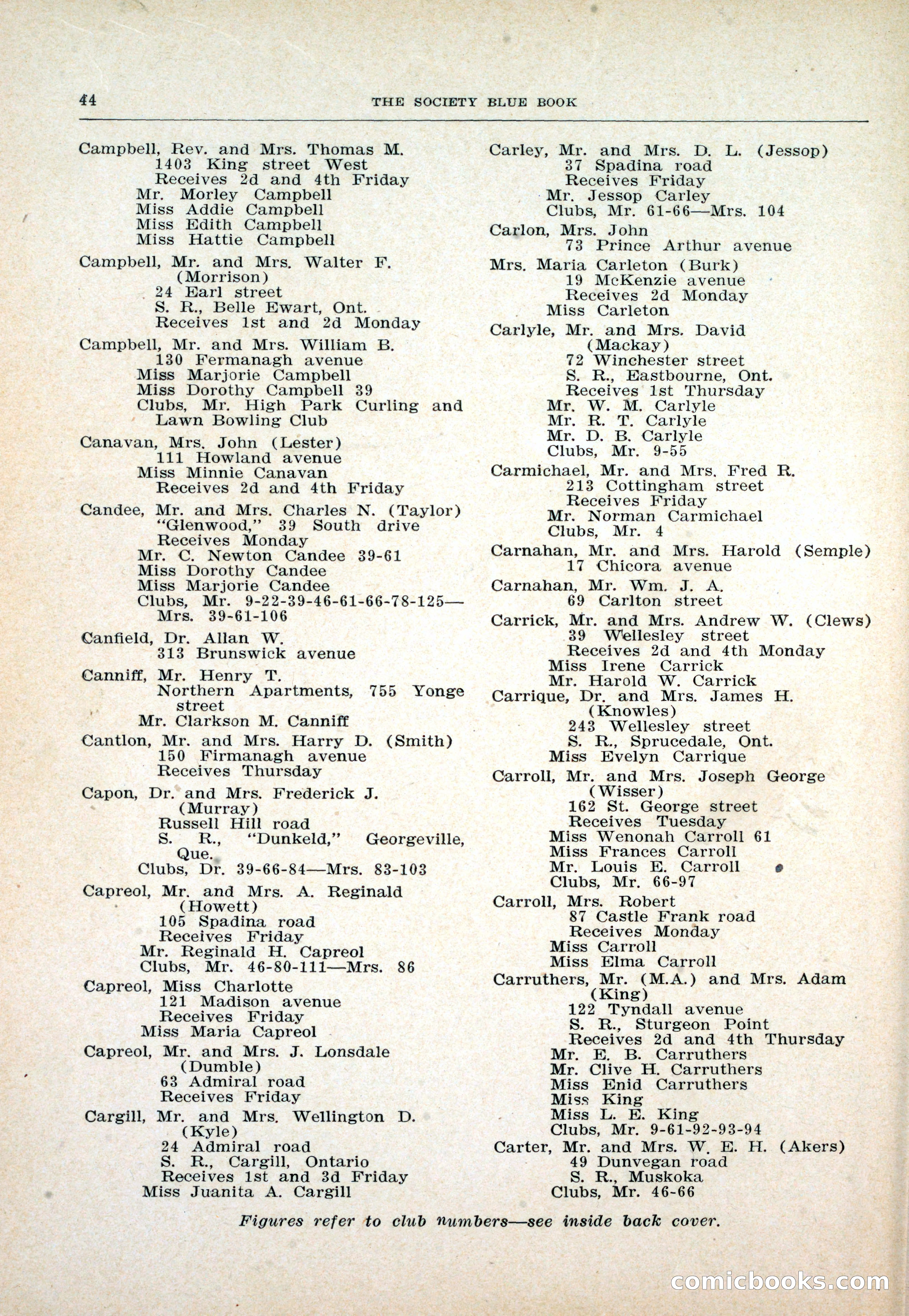 Dau's Blue Book: Toronto and Hamilton Social Directory — page 44 of 214