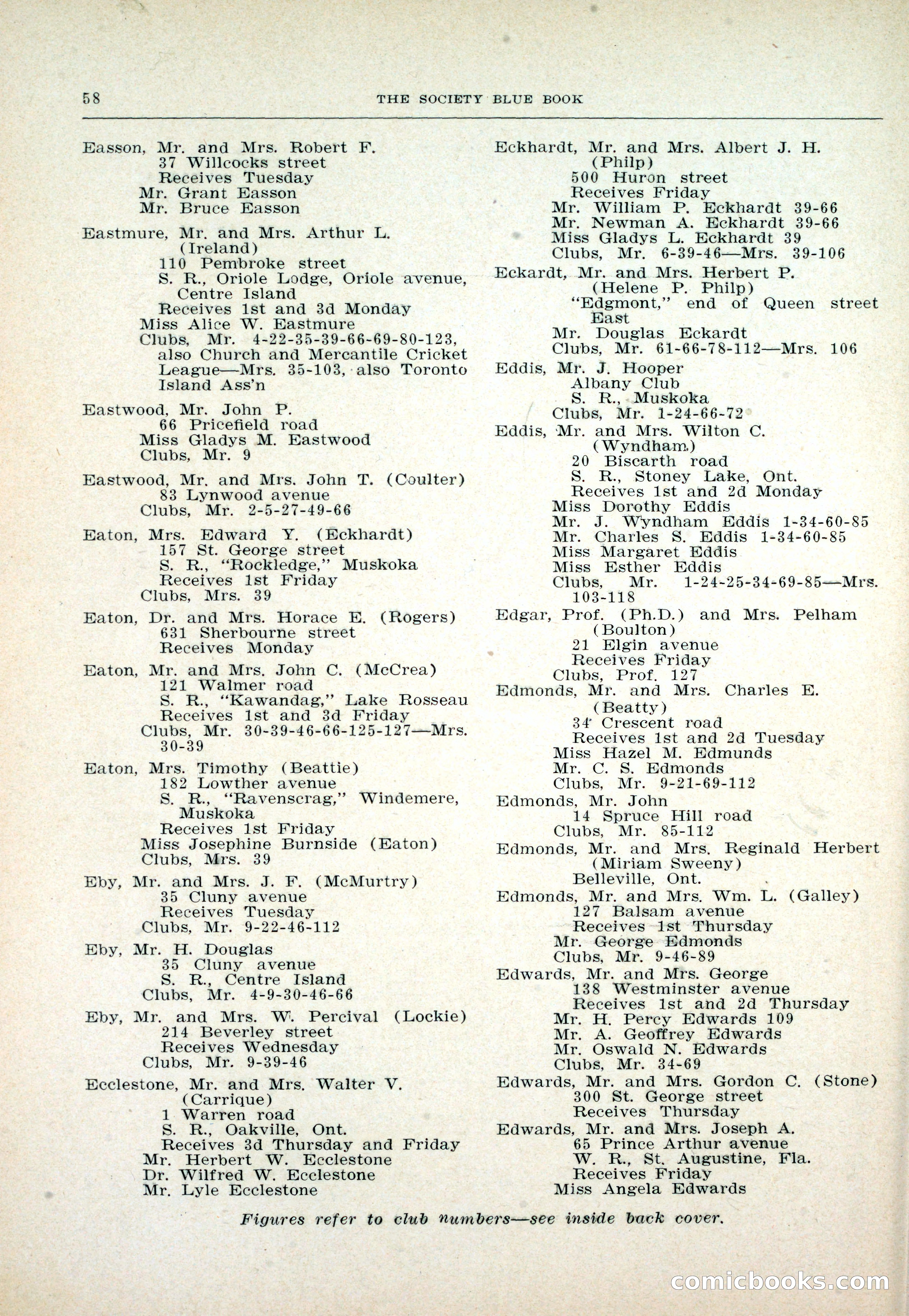 Dau's Blue Book: Toronto and Hamilton Social Directory — page 58 of 214