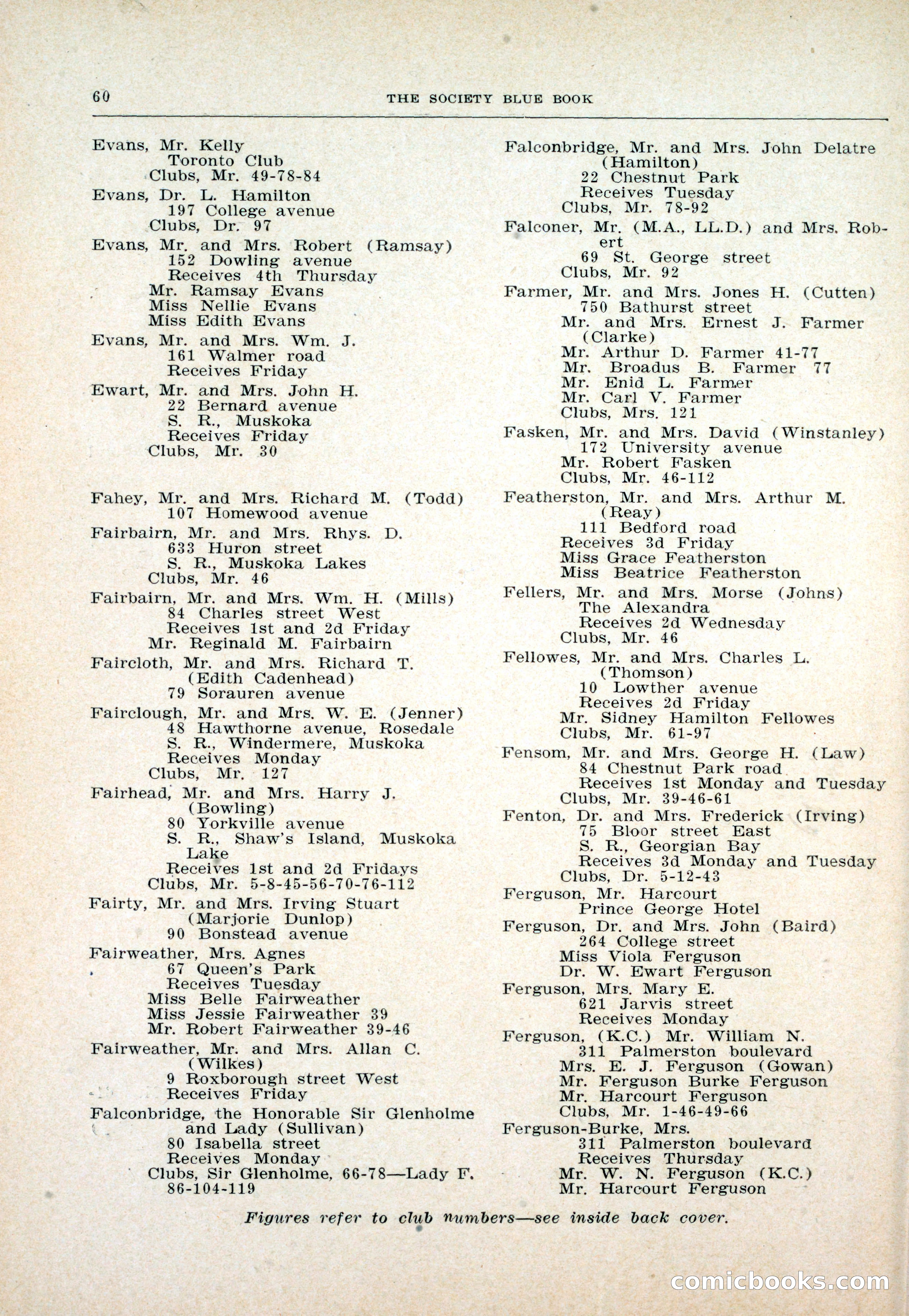 Dau's Blue Book: Toronto and Hamilton Social Directory — page 60 of 214