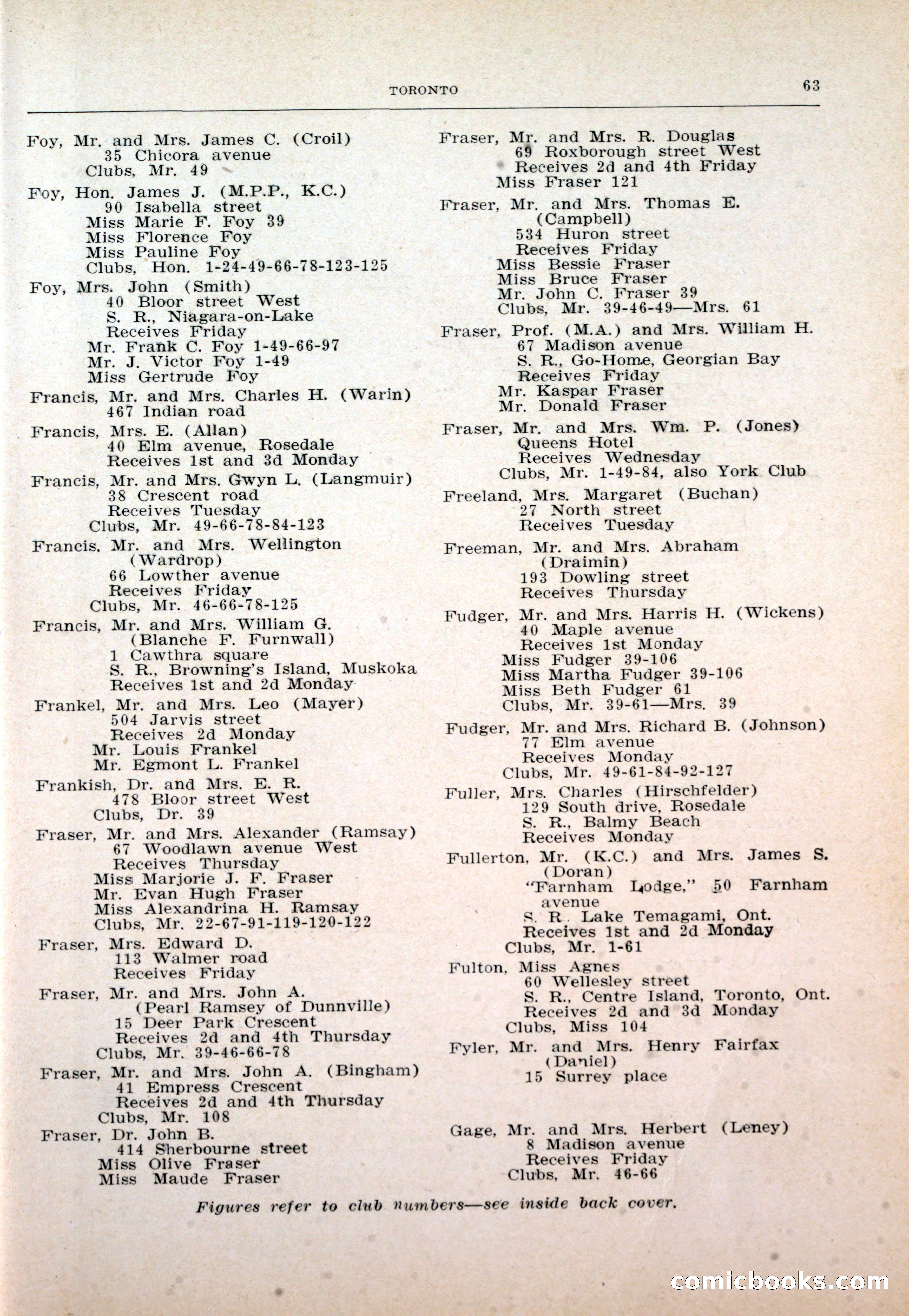 Dau's Blue Book: Toronto and Hamilton Social Directory — page 63 of 214
