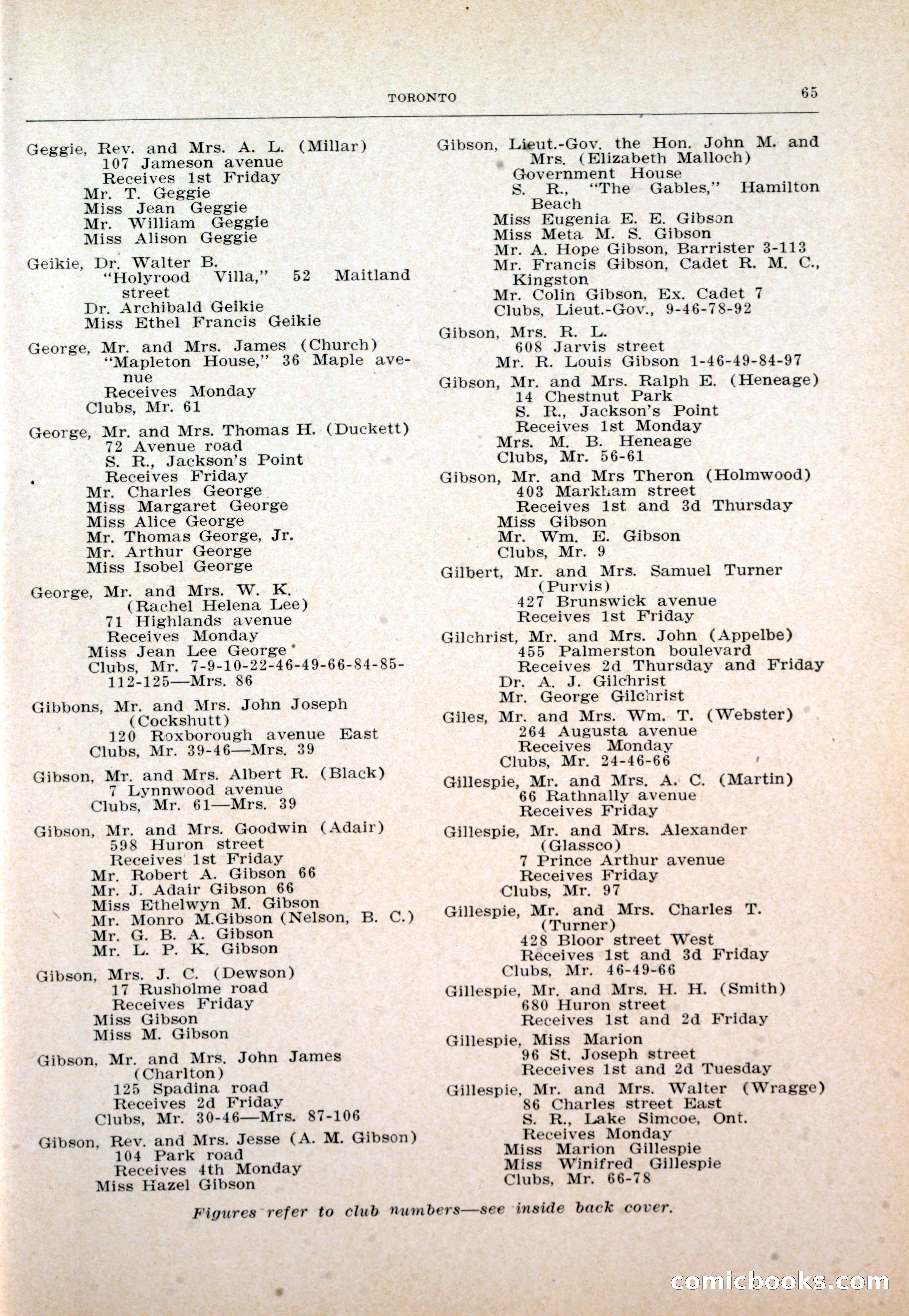 Dau's Blue Book: Toronto and Hamilton Social Directory — page 65 of 214