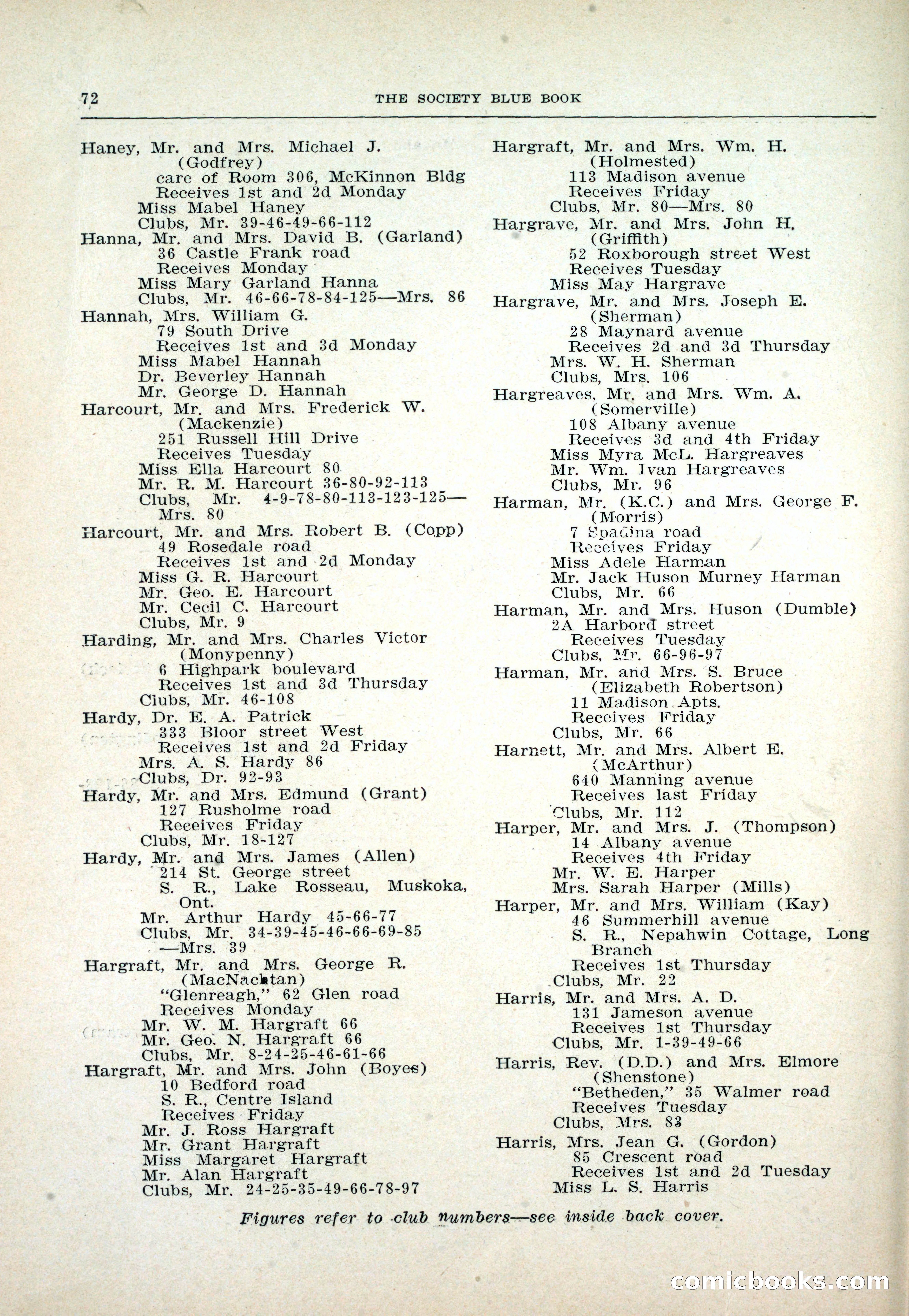 Dau's Blue Book: Toronto and Hamilton Social Directory — page 72 of 214