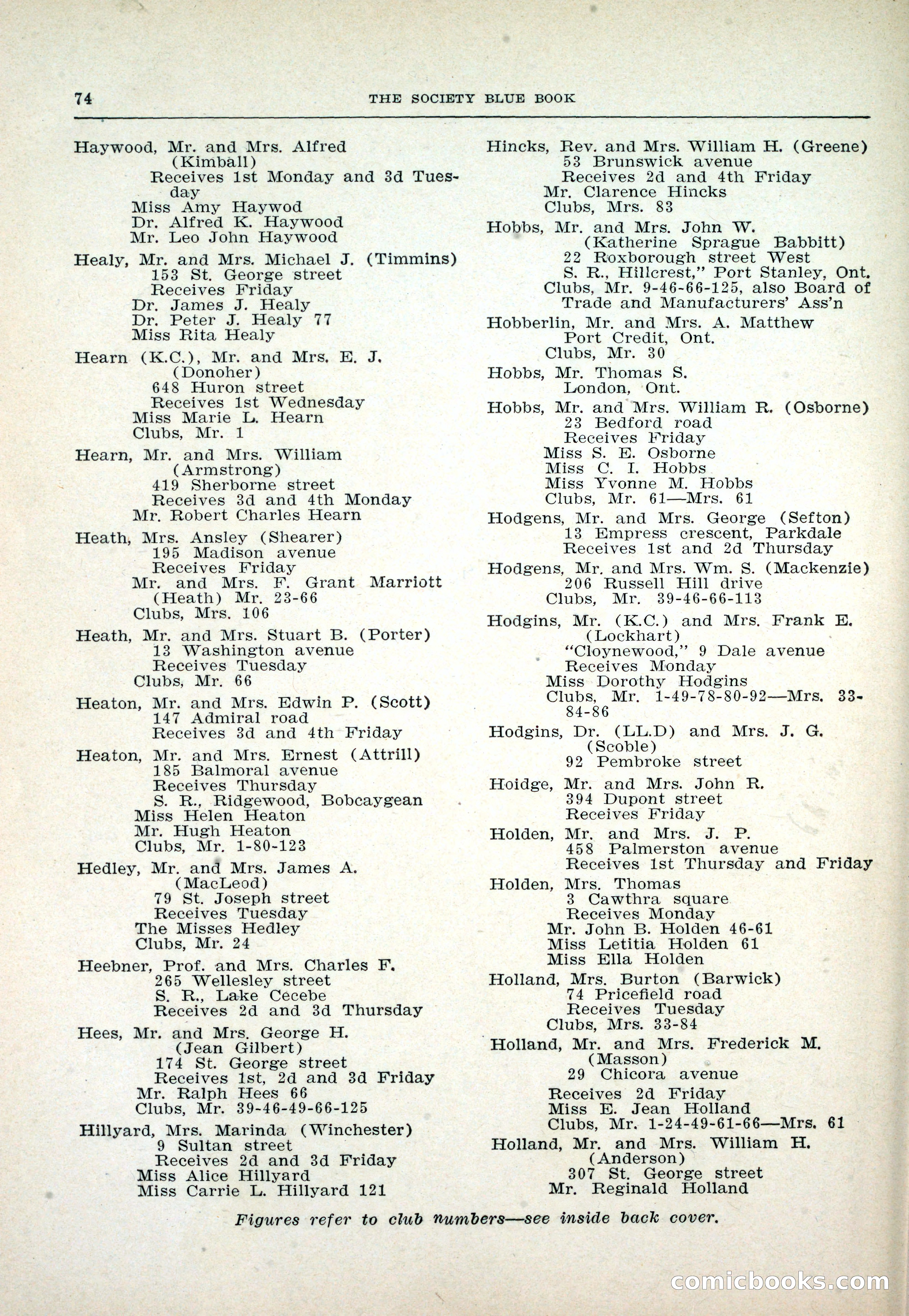 Dau's Blue Book: Toronto and Hamilton Social Directory — page 74 of 214