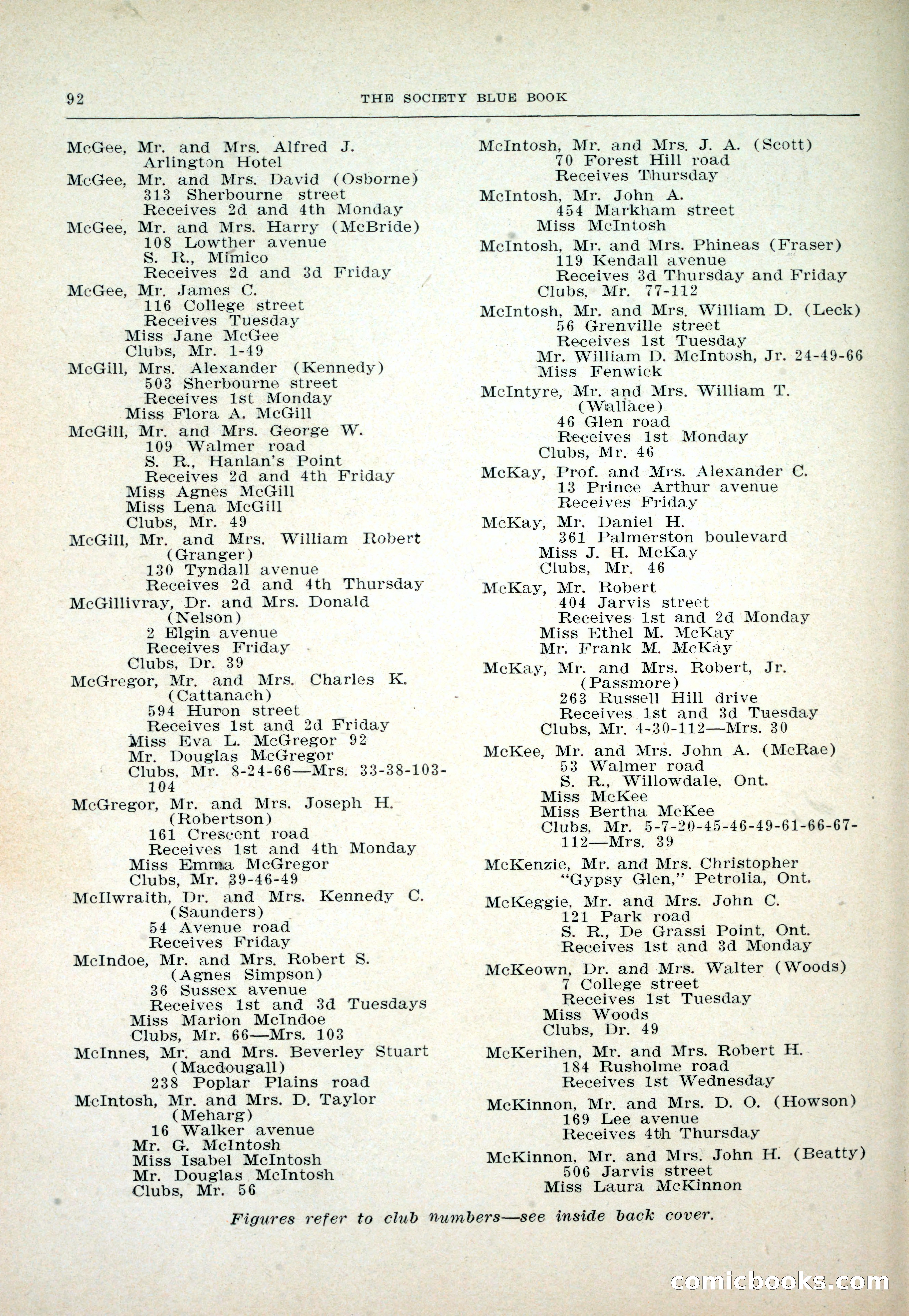 Dau's Blue Book: Toronto and Hamilton Social Directory — page 92 of 214