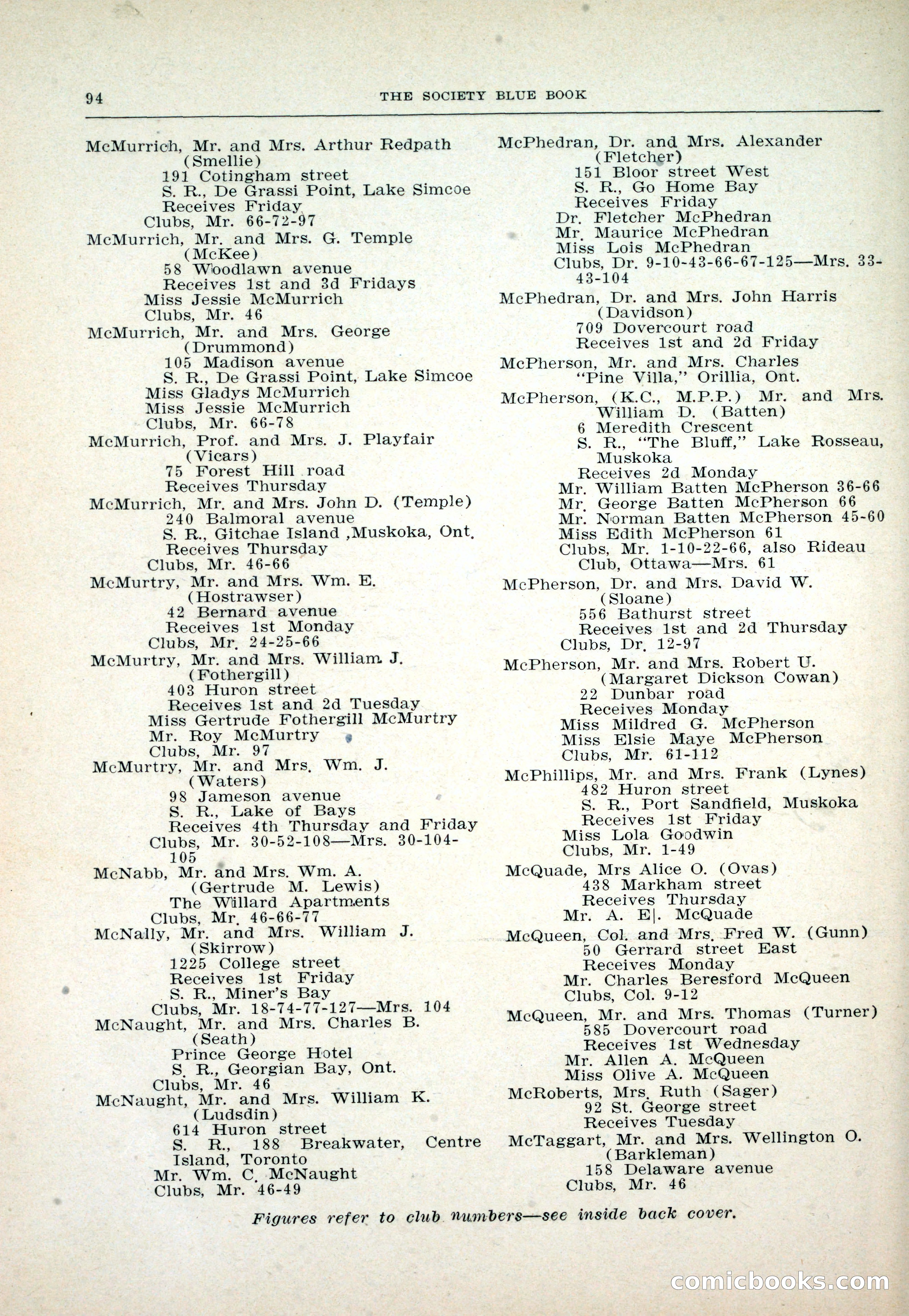 Dau's Blue Book: Toronto and Hamilton Social Directory — page 94 of 214