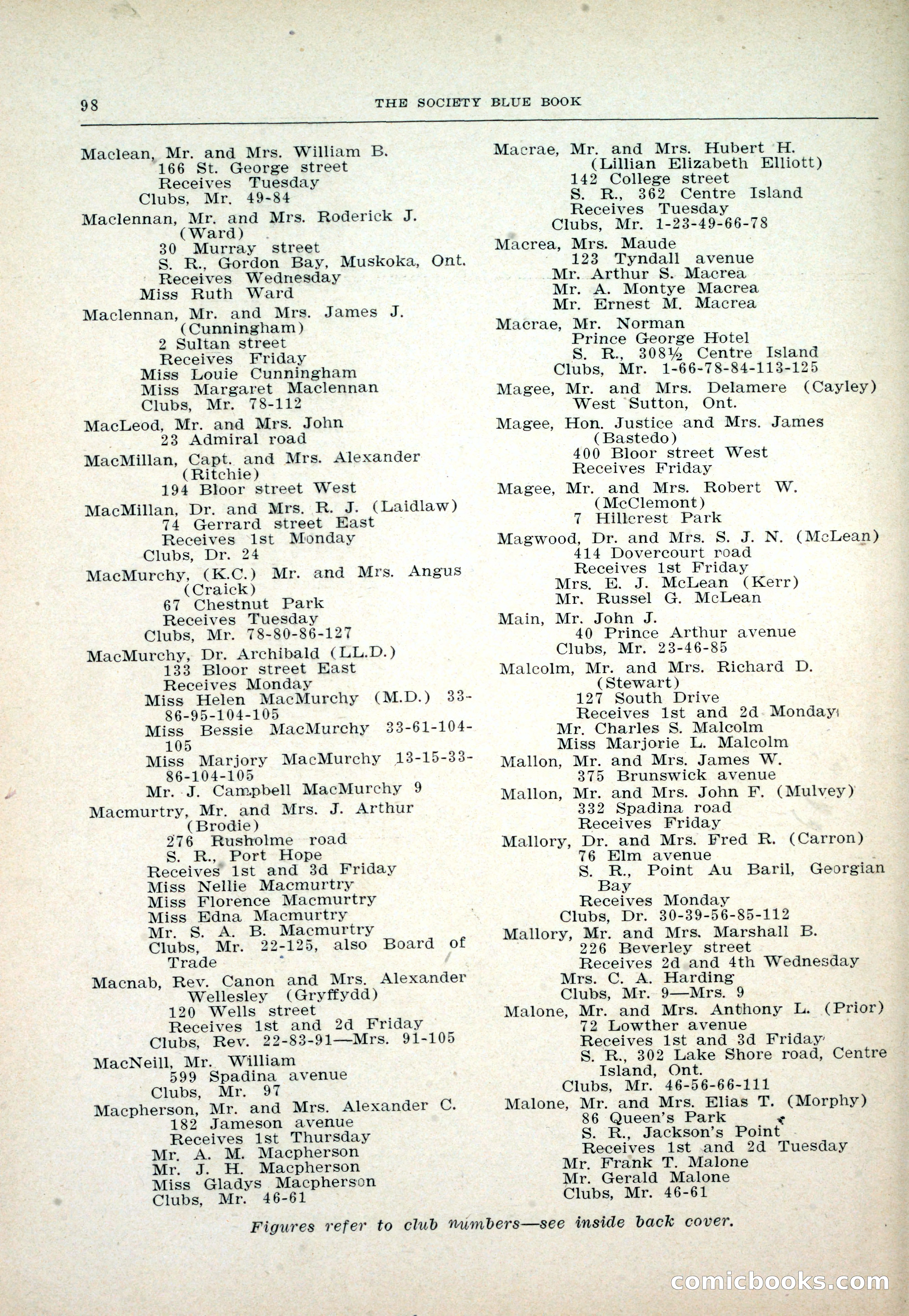 Dau's Blue Book: Toronto and Hamilton Social Directory — page 98 of 214