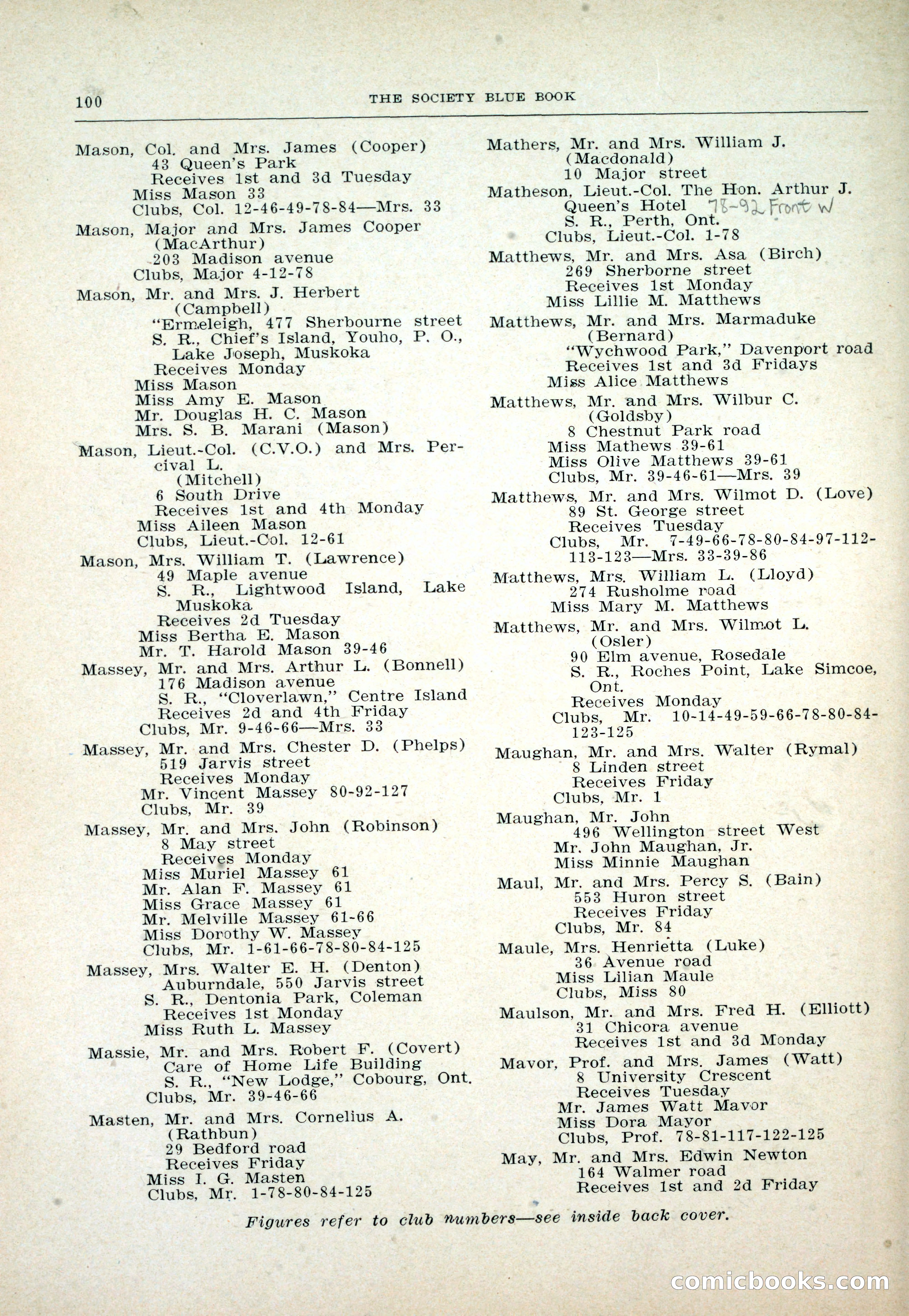 Dau's Blue Book: Toronto and Hamilton Social Directory — page 100 of 214