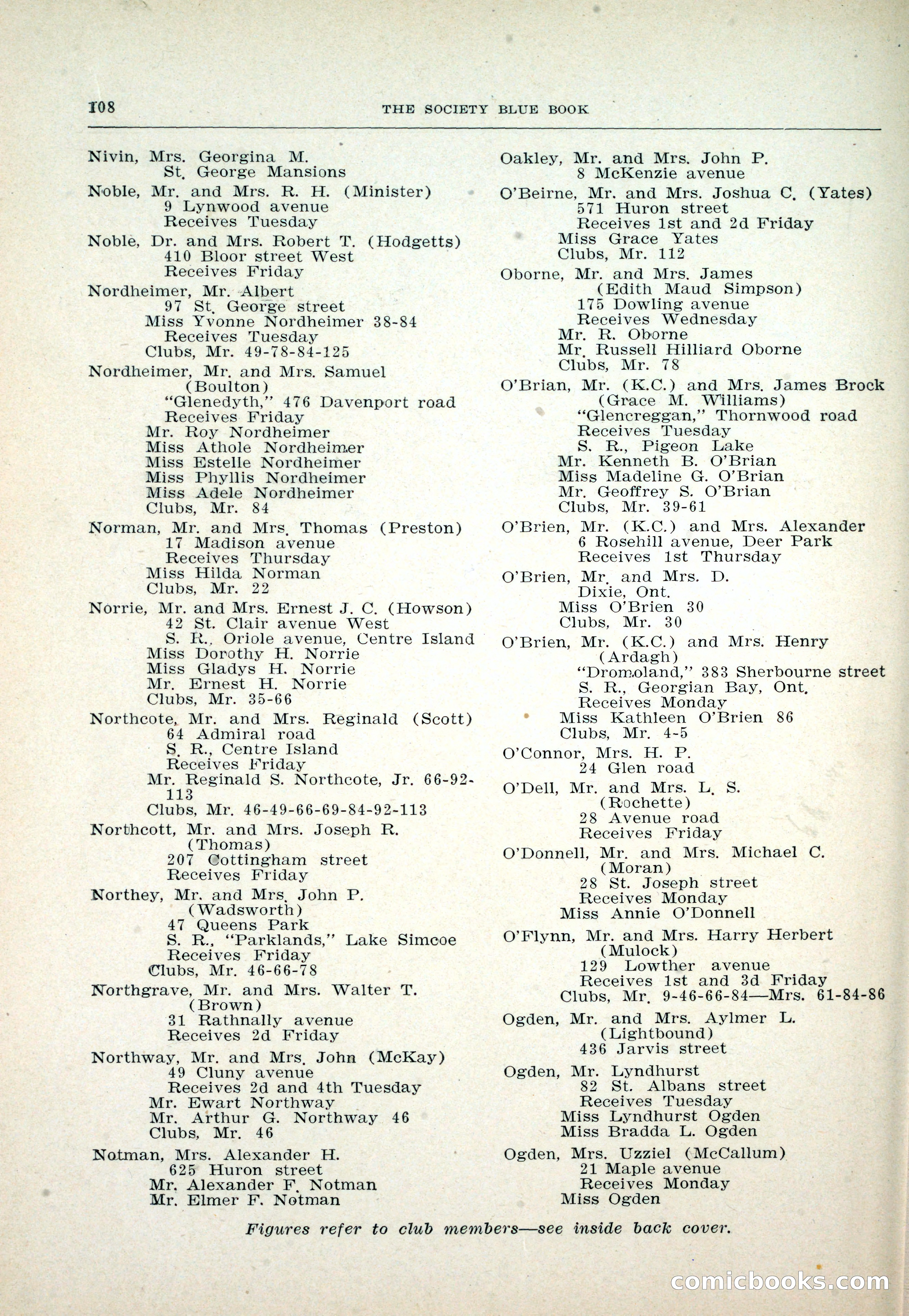 Dau's Blue Book: Toronto and Hamilton Social Directory — page 108 of 214