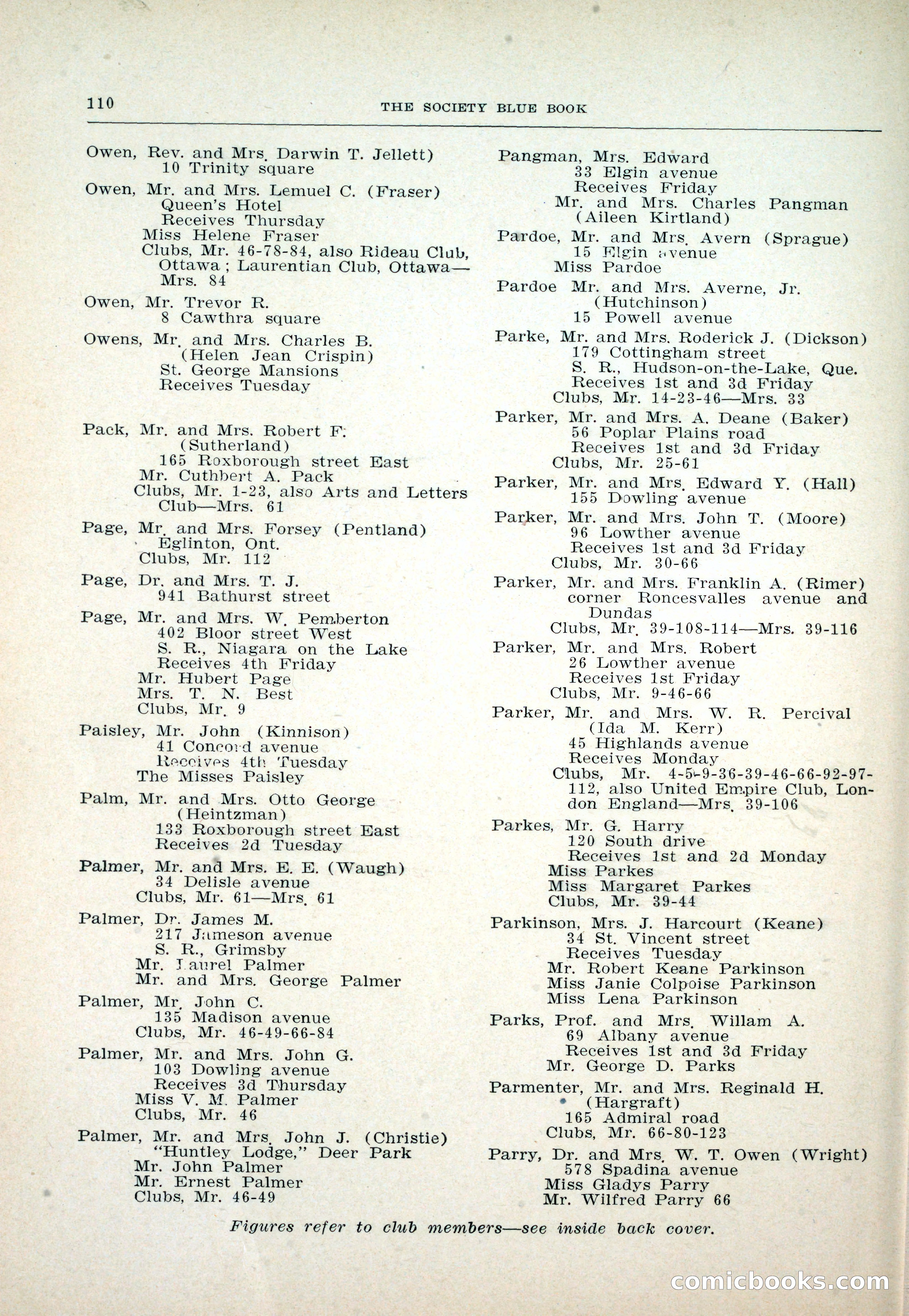 Dau's Blue Book: Toronto and Hamilton Social Directory — page 110 of 214