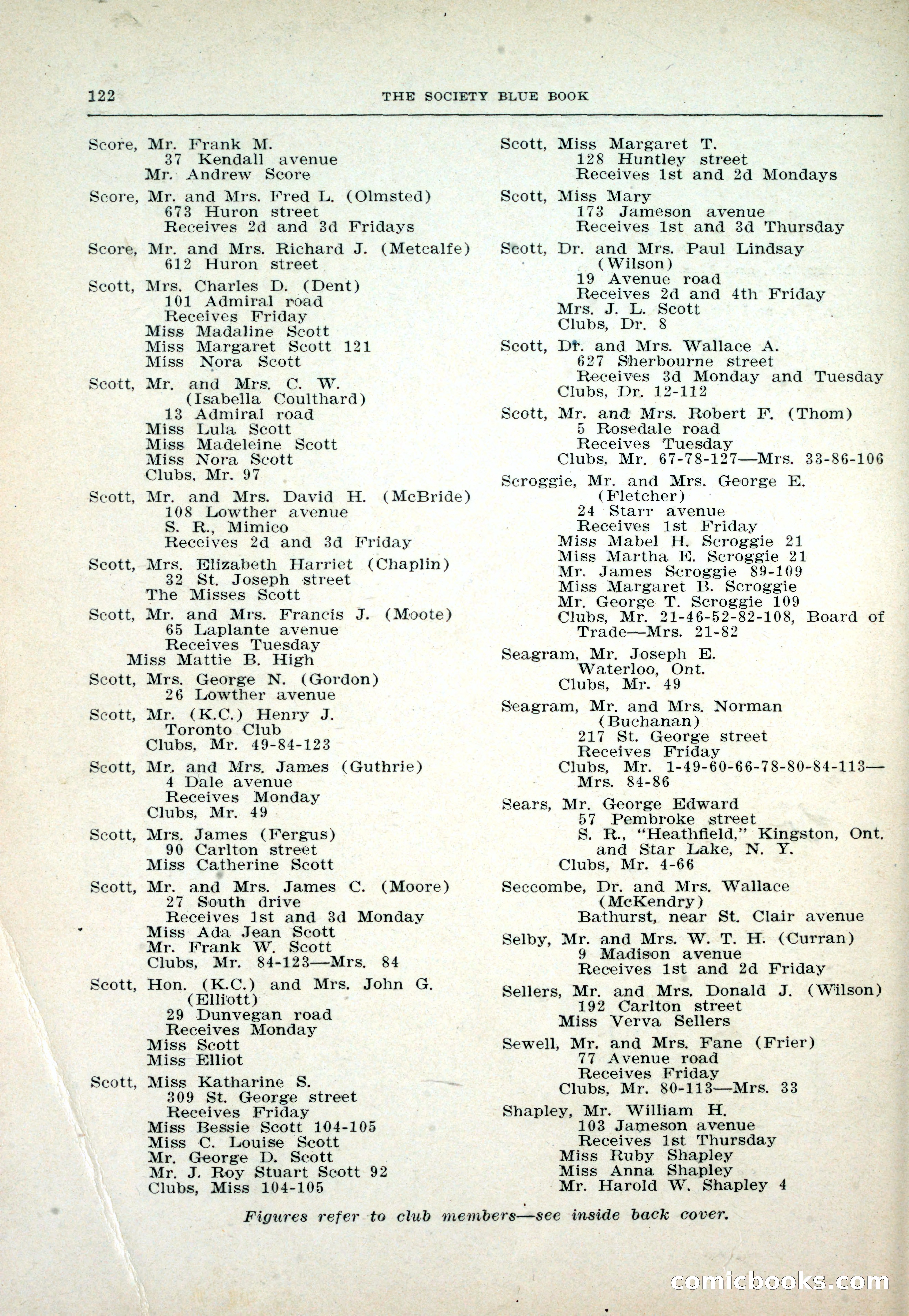 Dau's Blue Book: Toronto and Hamilton Social Directory — page 122 of 214