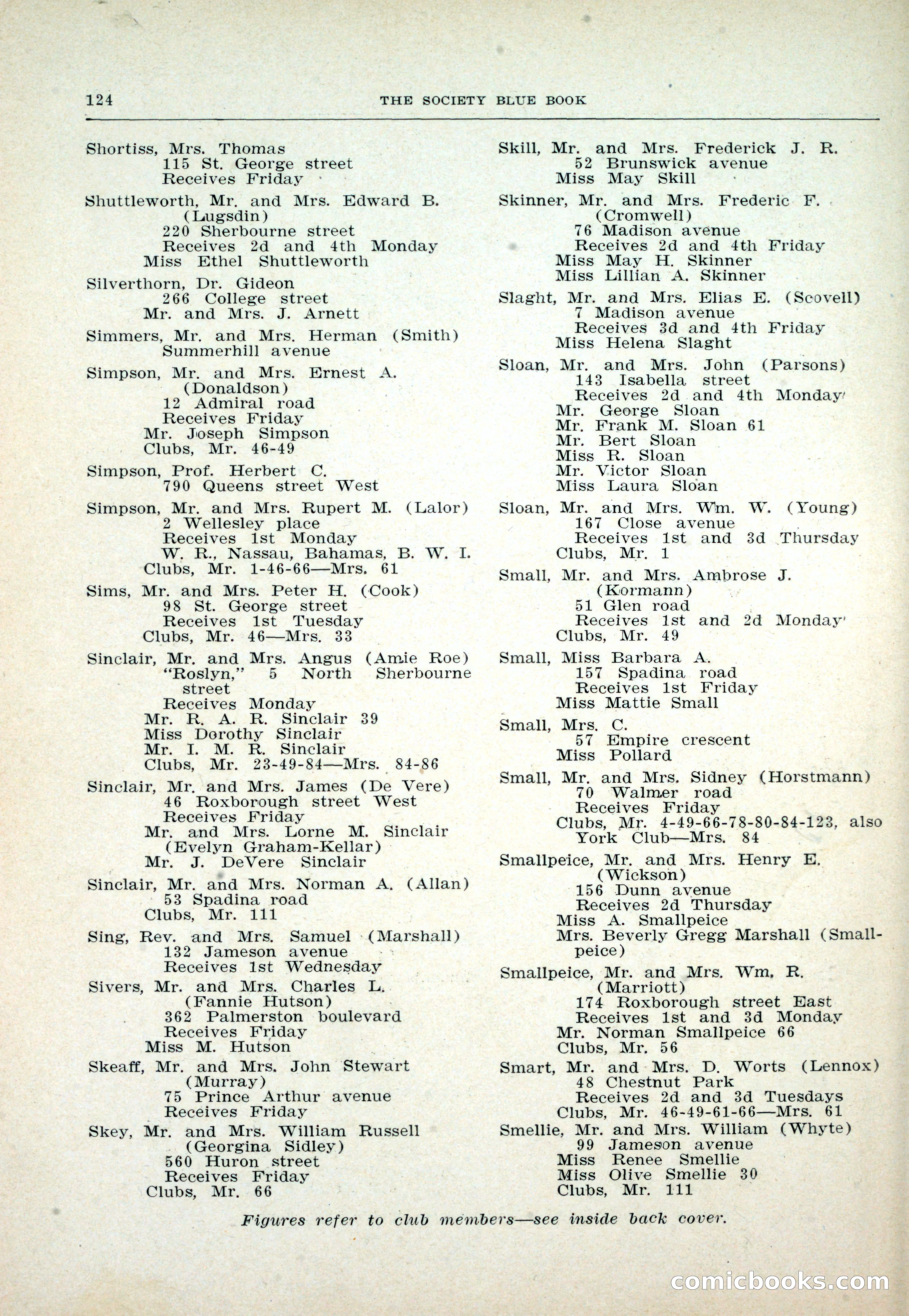 Dau's Blue Book: Toronto and Hamilton Social Directory — page 124 of 214
