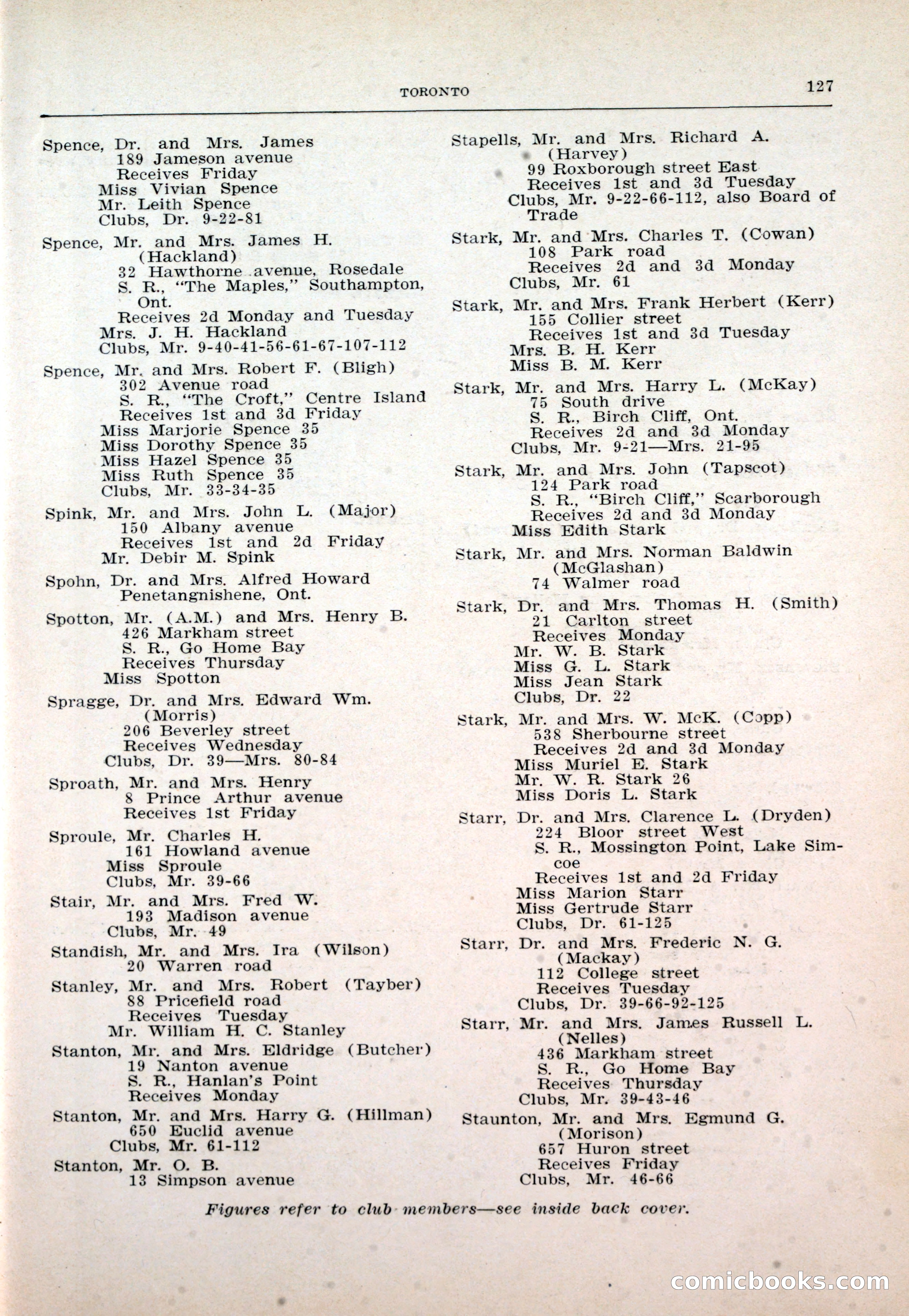 Dau's Blue Book: Toronto and Hamilton Social Directory — page 127 of 214