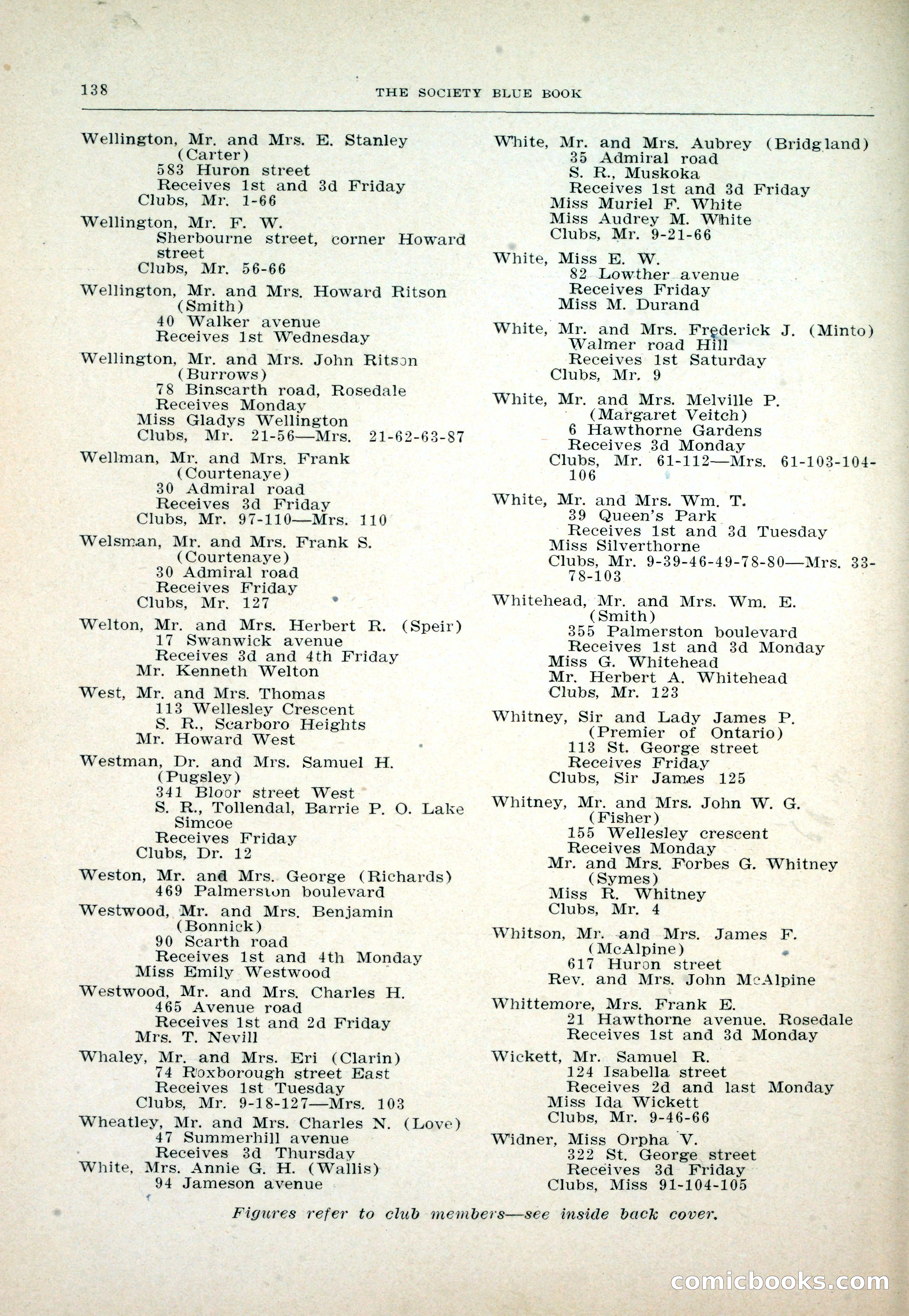 Dau's Blue Book: Toronto and Hamilton Social Directory — page 138 of 214