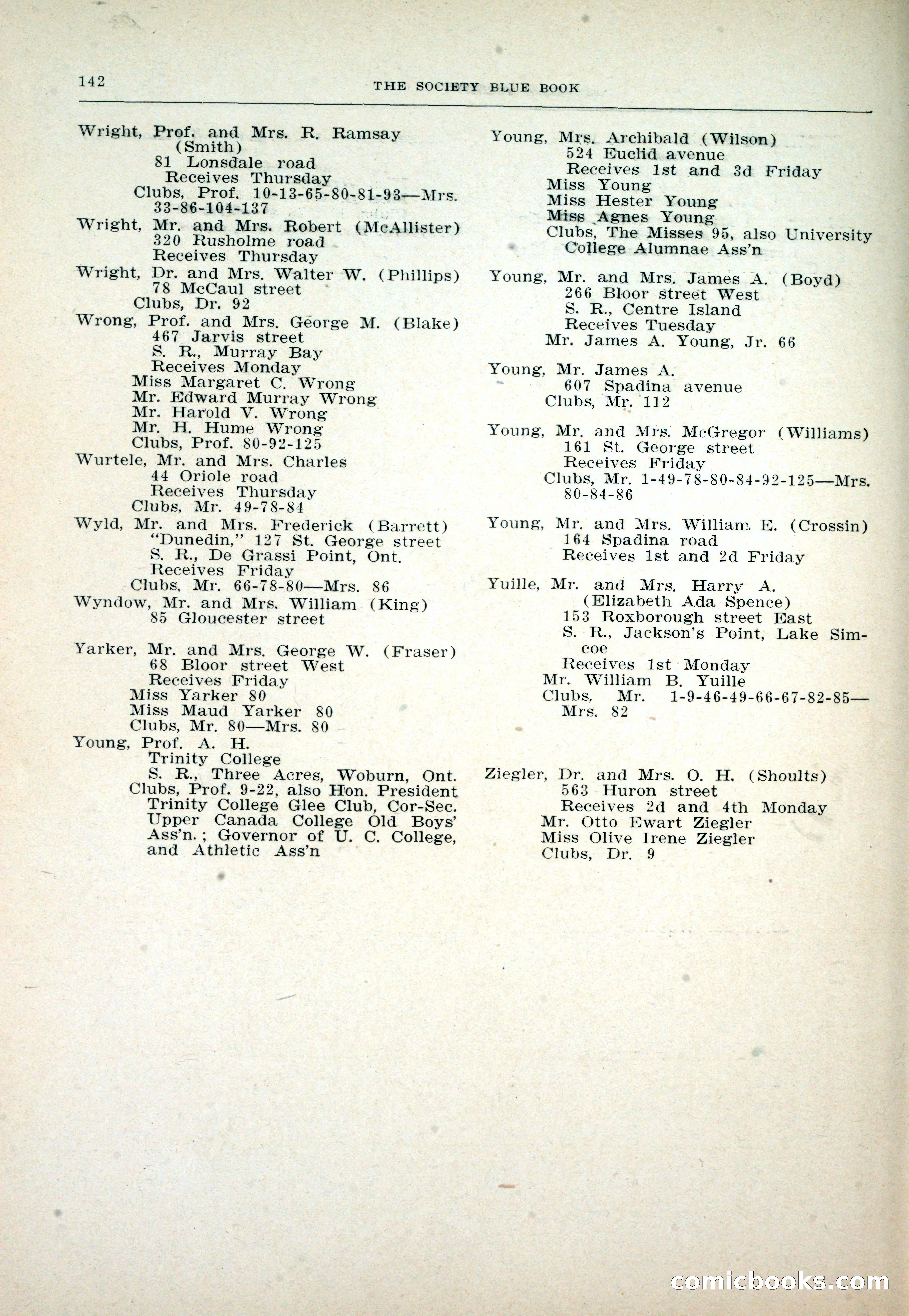 Dau's Blue Book: Toronto and Hamilton Social Directory — page 142 of 214