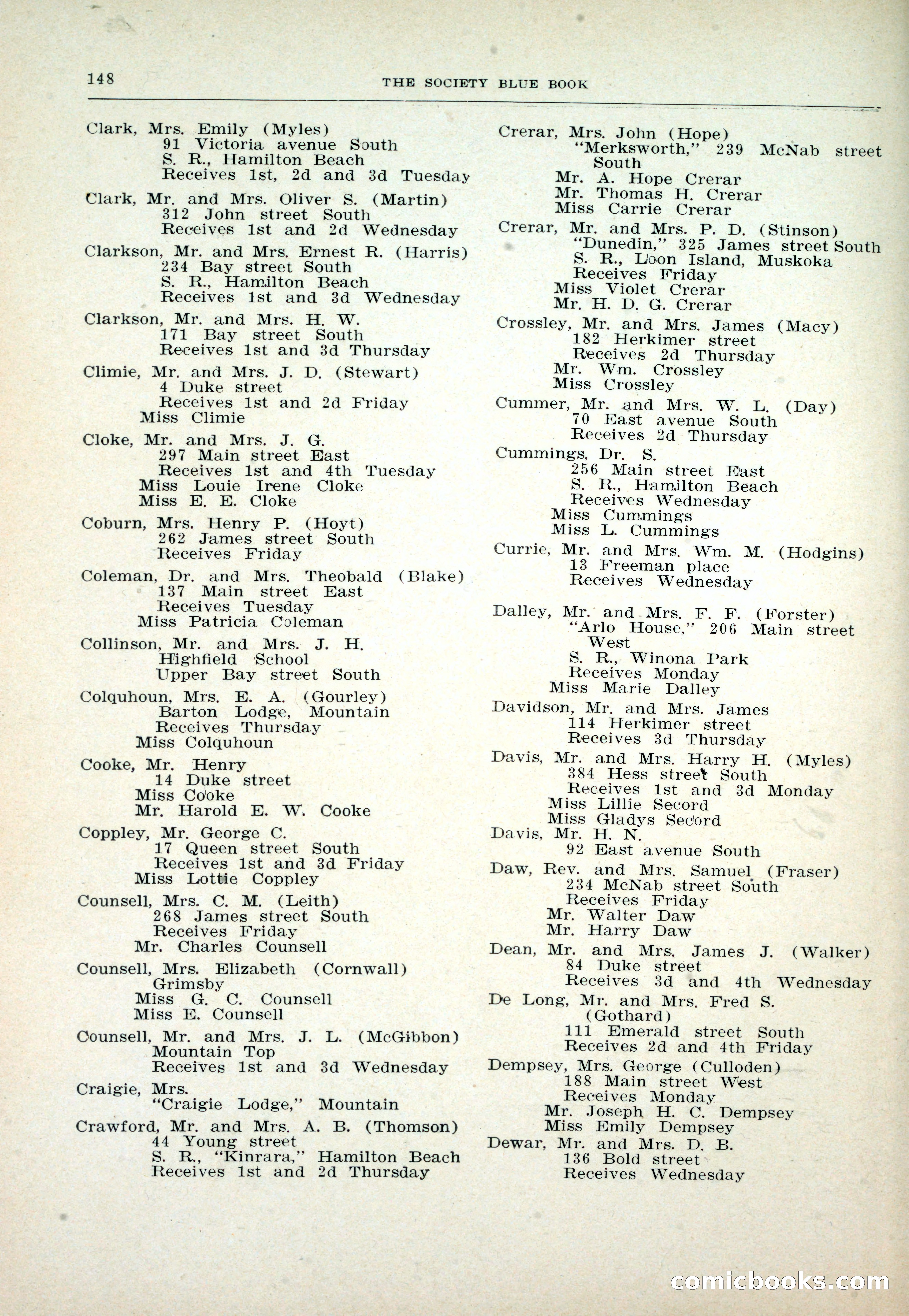 Dau's Blue Book: Toronto and Hamilton Social Directory — page 148 of 214