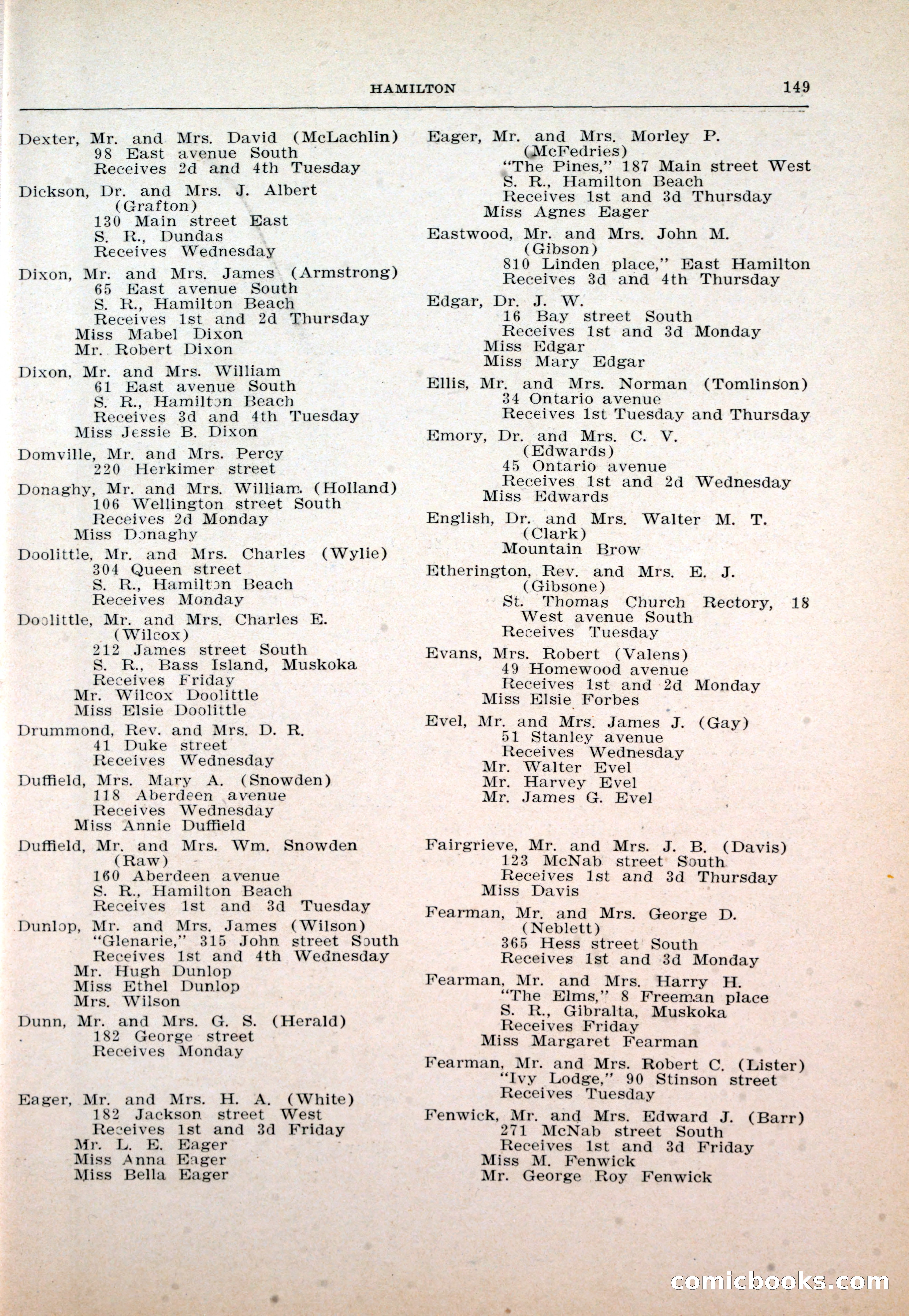 Dau's Blue Book: Toronto and Hamilton Social Directory — page 149 of 214