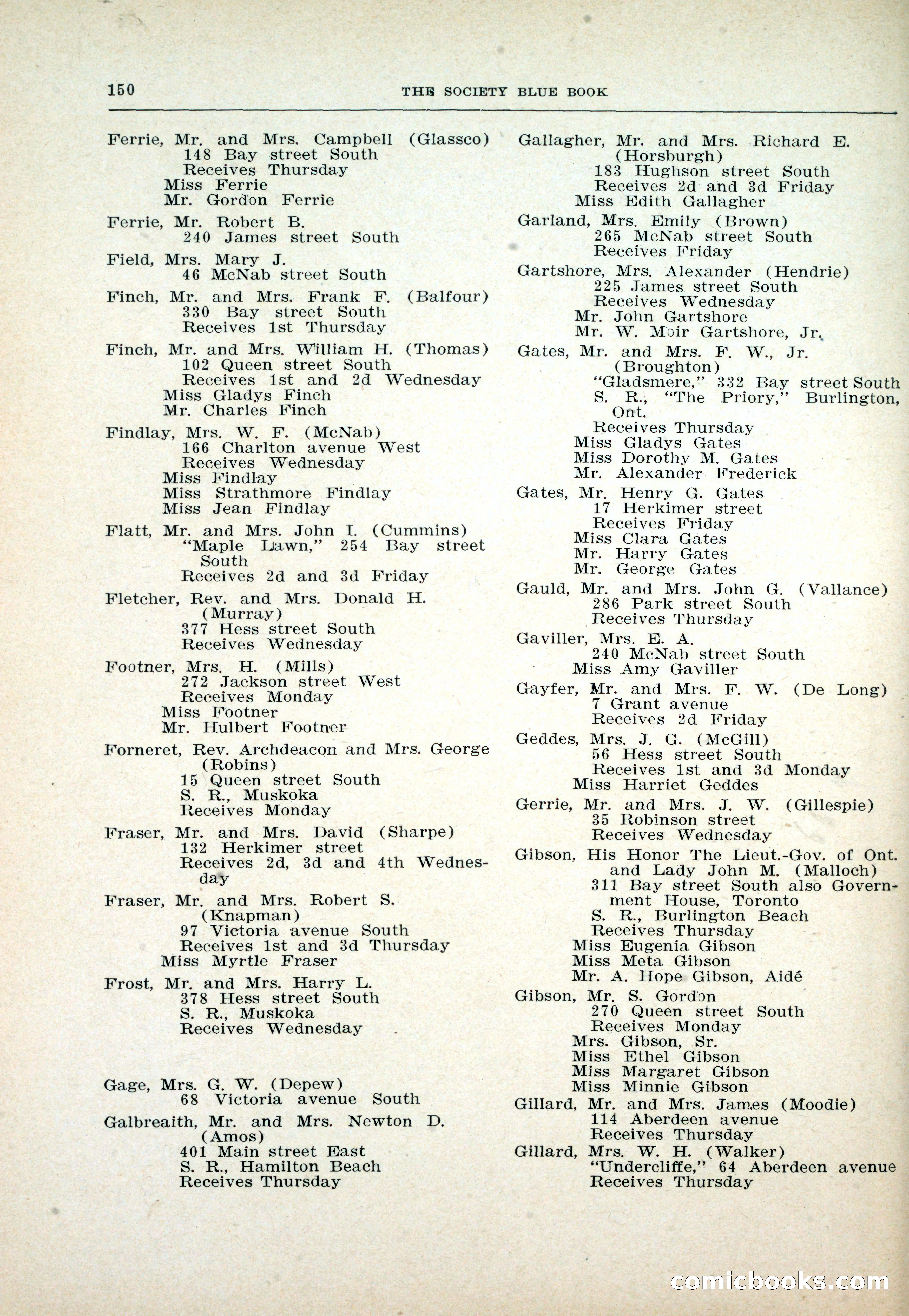 Dau's Blue Book: Toronto and Hamilton Social Directory — page 150 of 214