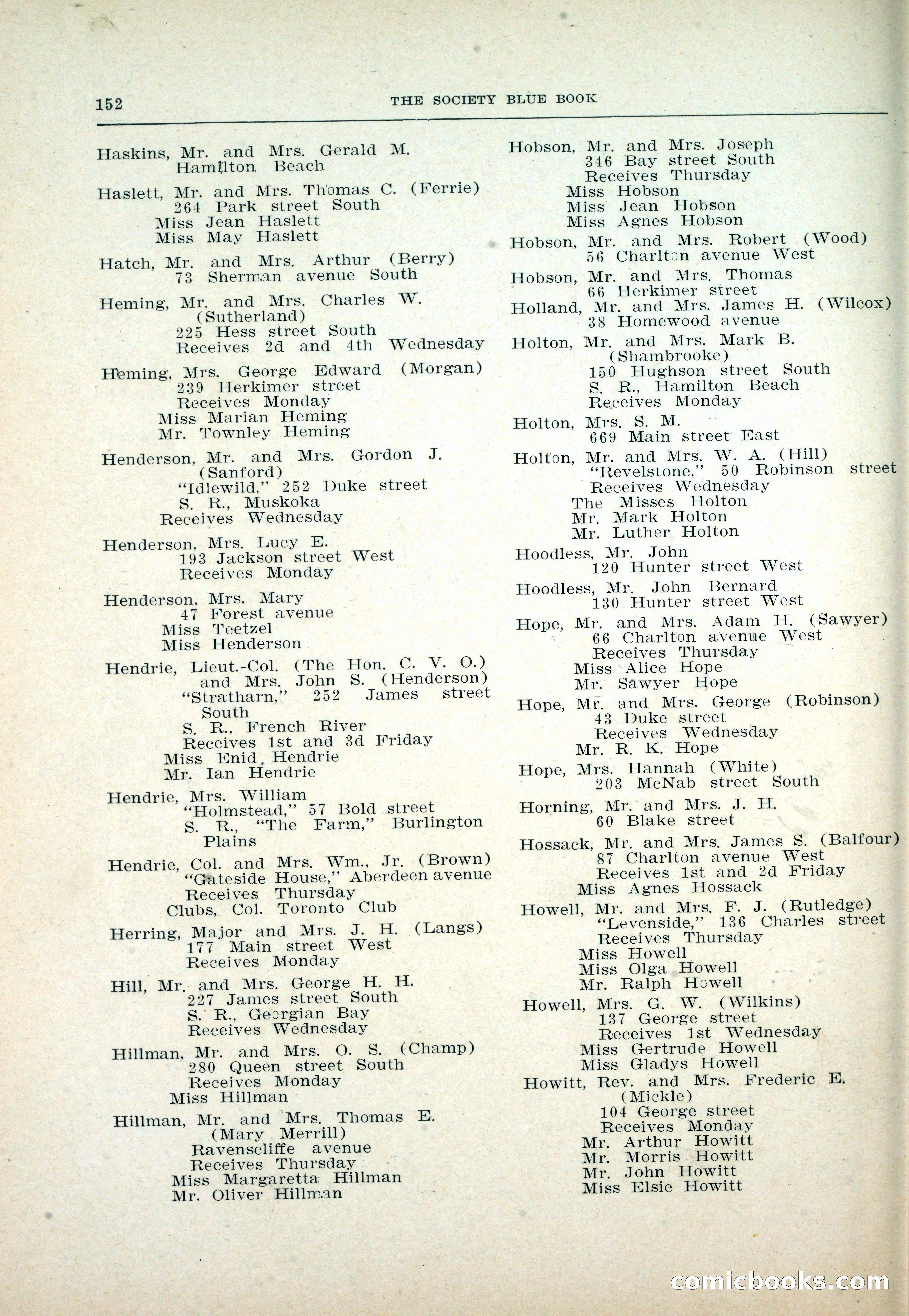 Dau's Blue Book: Toronto and Hamilton Social Directory — page 152 of 214
