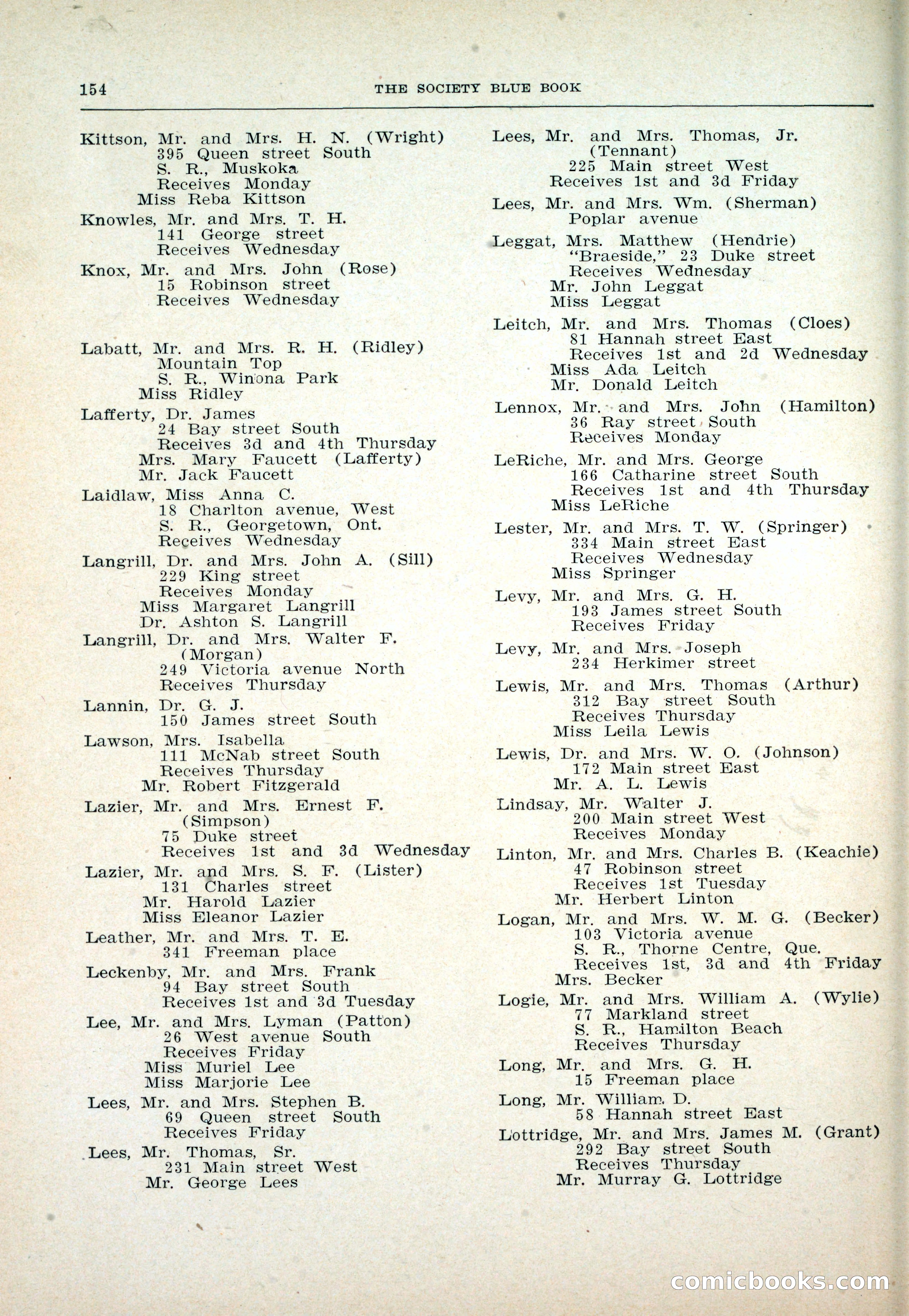 Dau's Blue Book: Toronto and Hamilton Social Directory — page 154 of 214