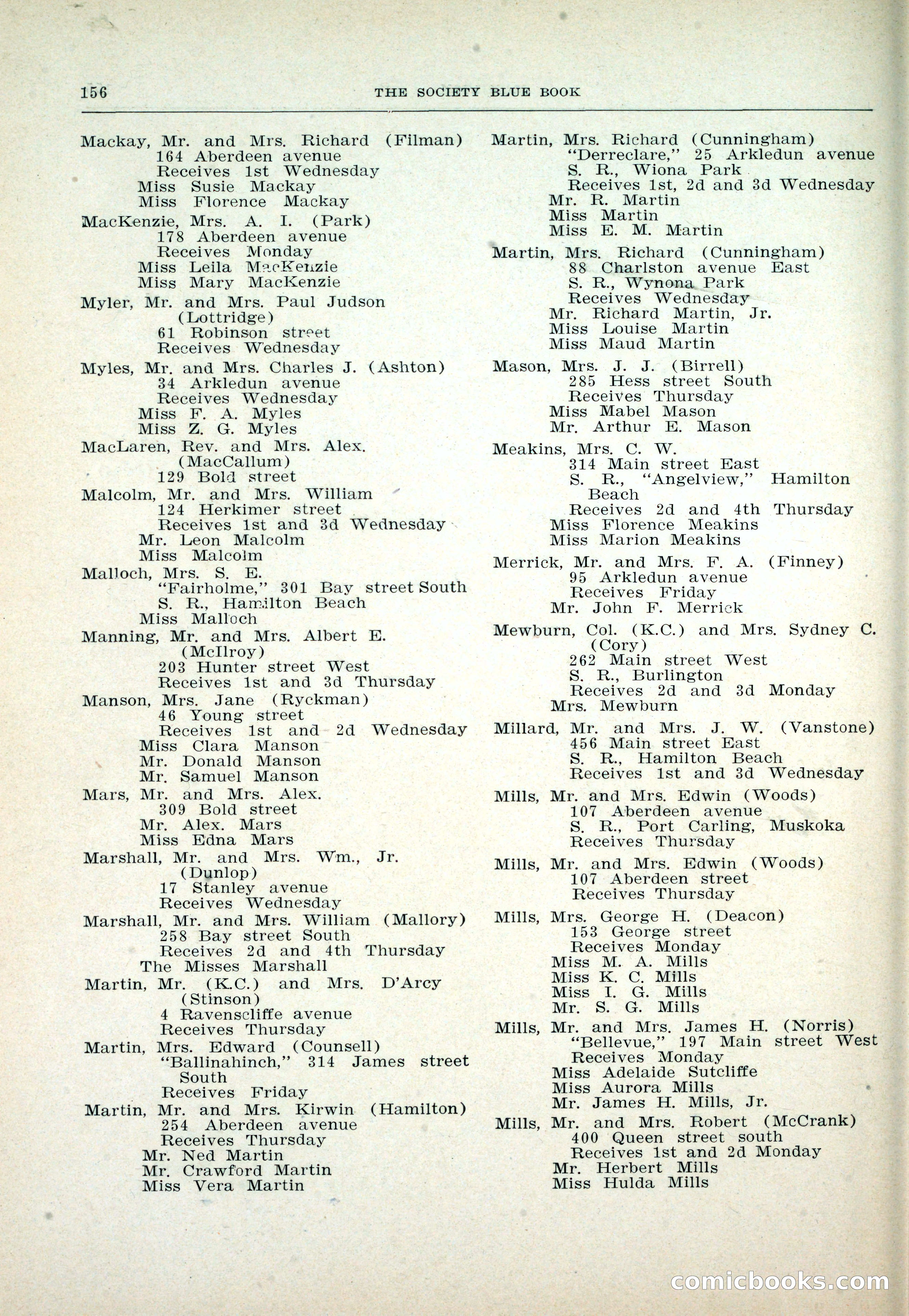 Dau's Blue Book: Toronto and Hamilton Social Directory — page 156 of 214