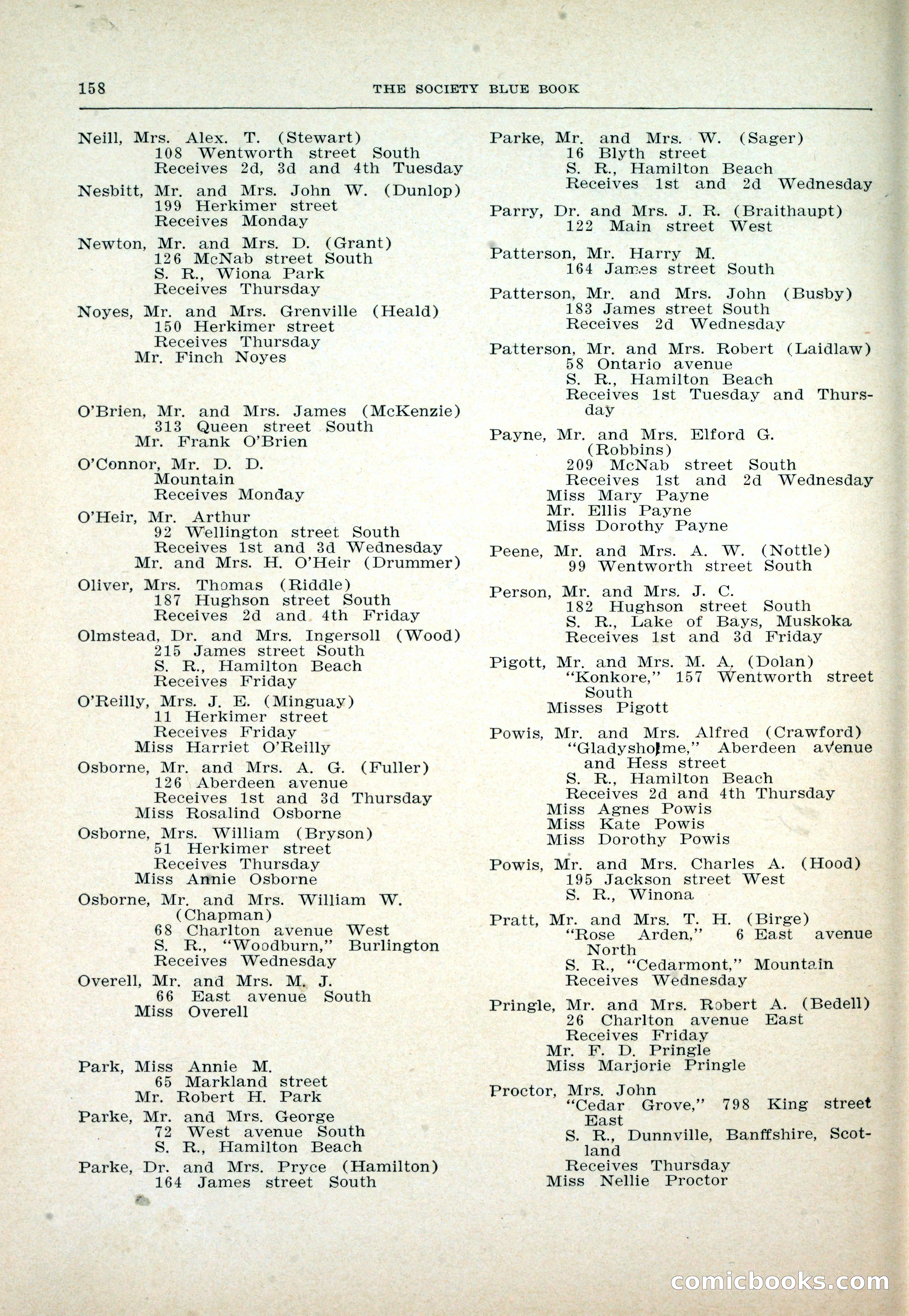 Dau's Blue Book: Toronto and Hamilton Social Directory — page 158 of 214