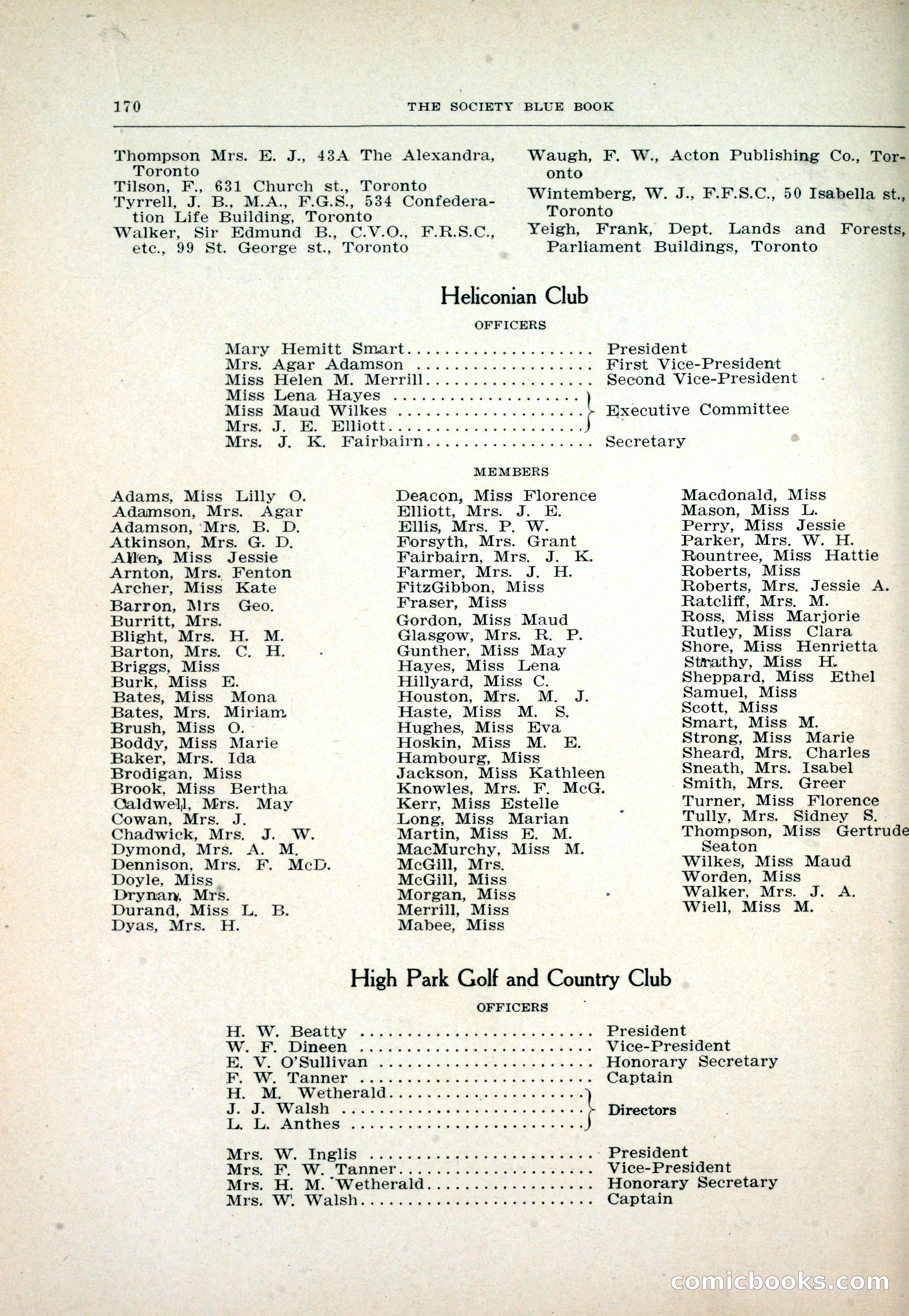 Dau's Blue Book: Toronto and Hamilton Social Directory — page 170 of 214