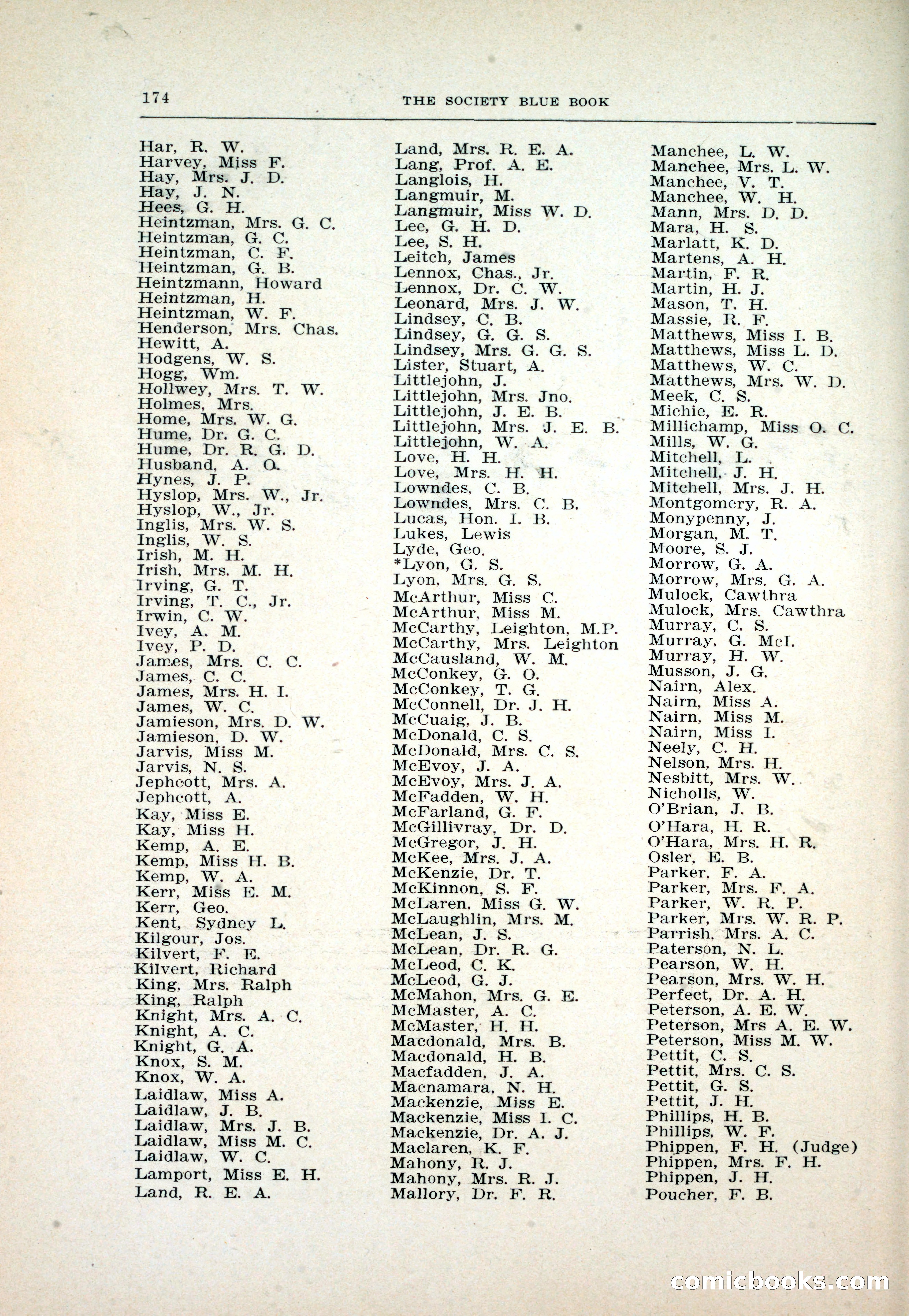 Dau's Blue Book: Toronto and Hamilton Social Directory — page 174 of 214